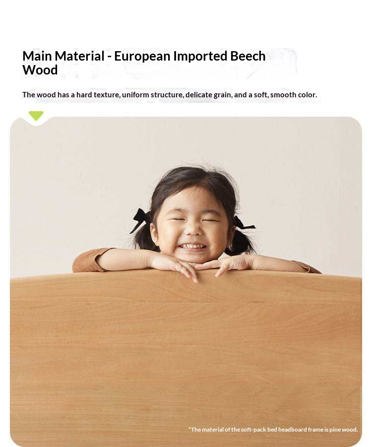 Beech Solid Wood Kids Upholstered Low Platform Bed with Curved Headboard