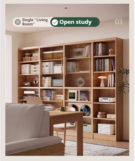 Ash, Oak, Cherry Solid Wood Bookshelf Integrated Wall-Mounted Minimalist