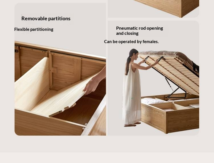 Ash Solid Wood Bed — Slab Design, Home Italian Light Luxury Box Bed