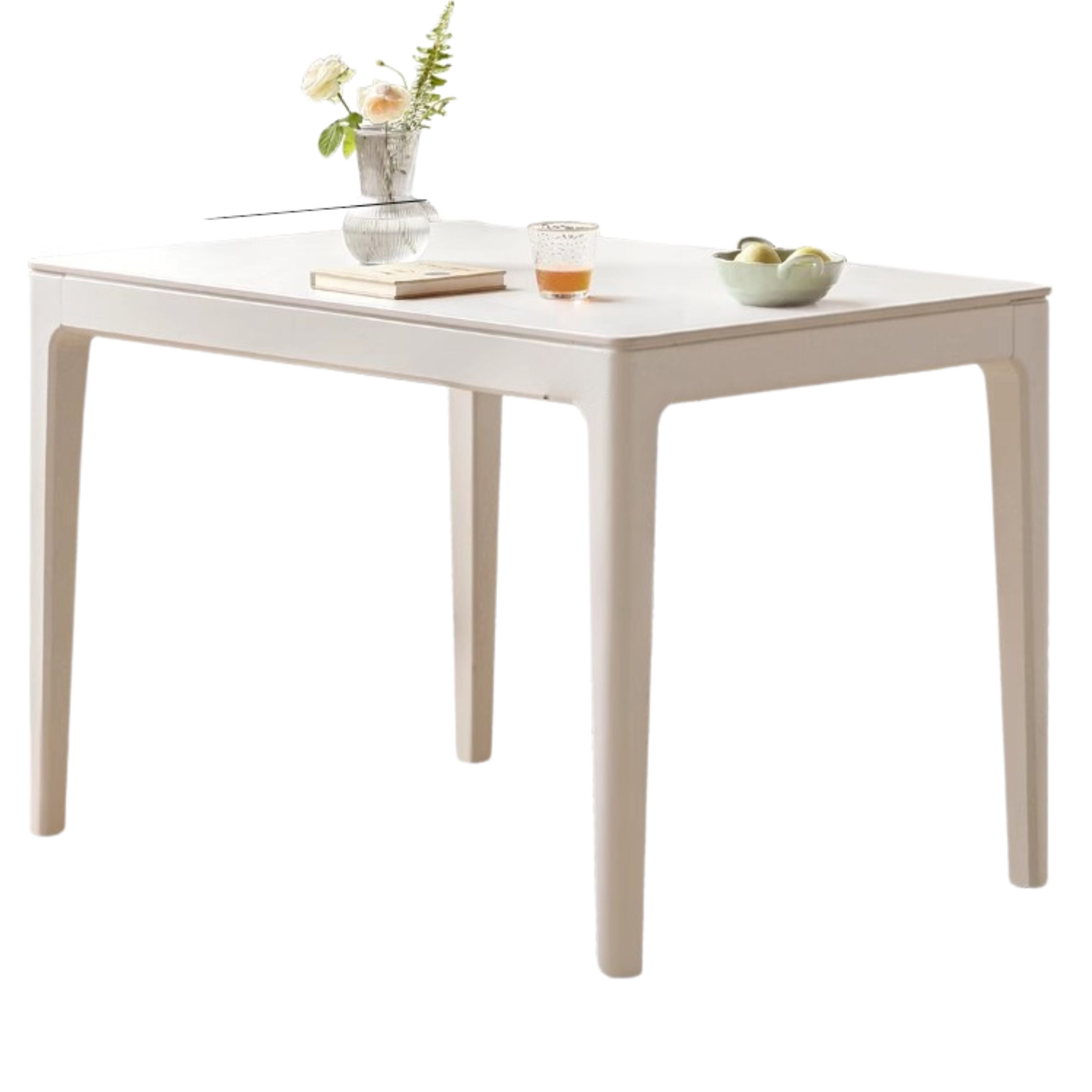 Birch Solid Wood Rock Plate Dining Table White Cream