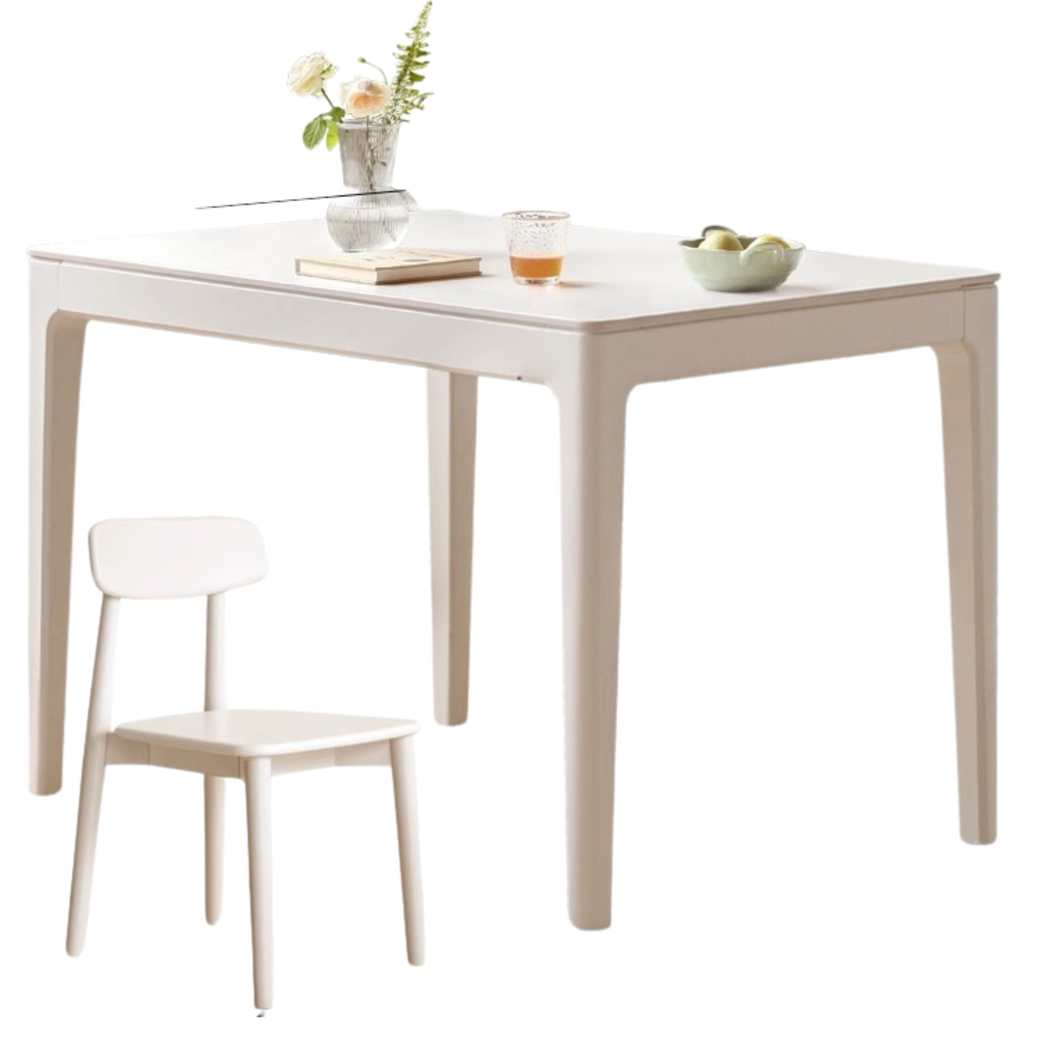 Birch Solid Wood Rock Plate Dining Table White Cream