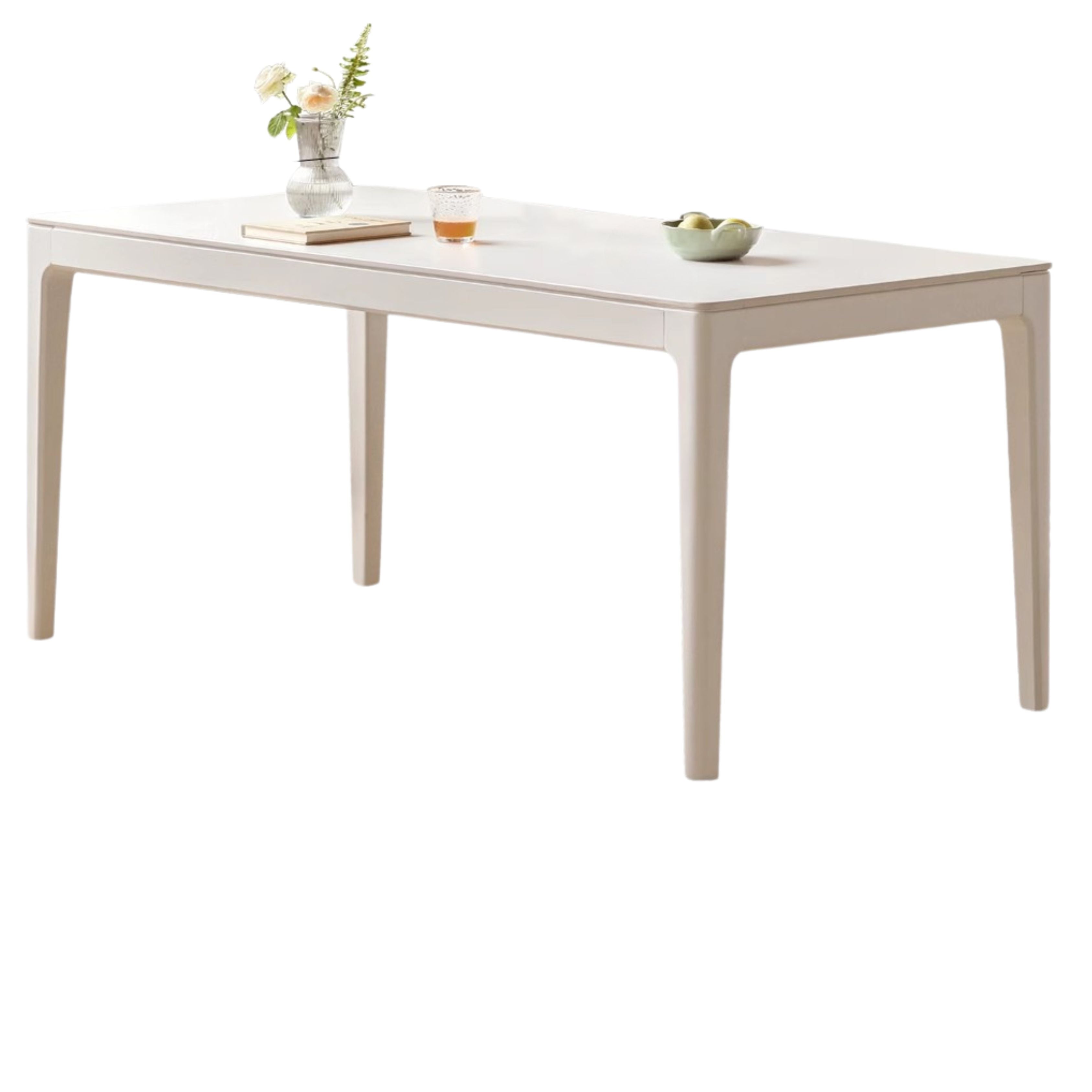 Birch Solid Wood Rock Plate Dining Table White Cream