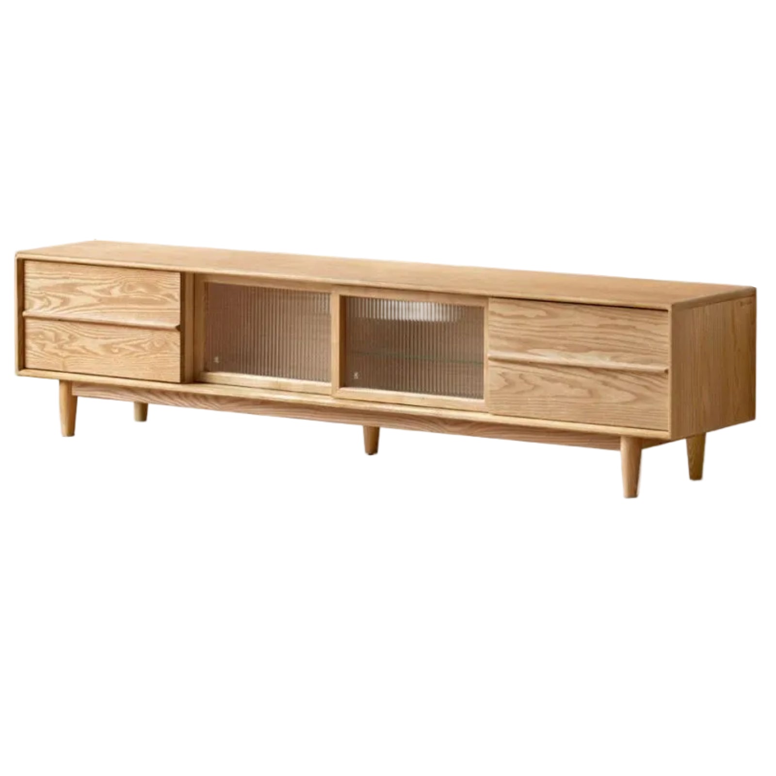 White Ash, Ash Solid Wood TV Stand with Sliding Doors and Sleek Finish