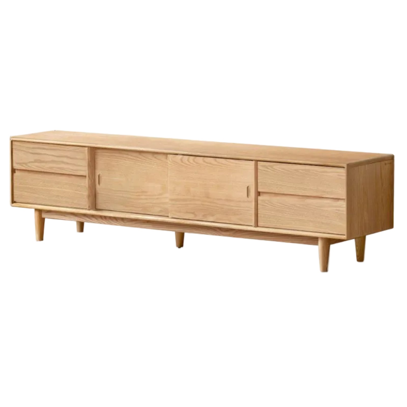 White Ash, Ash Solid Wood TV Stand with Sliding Doors and Sleek Finish