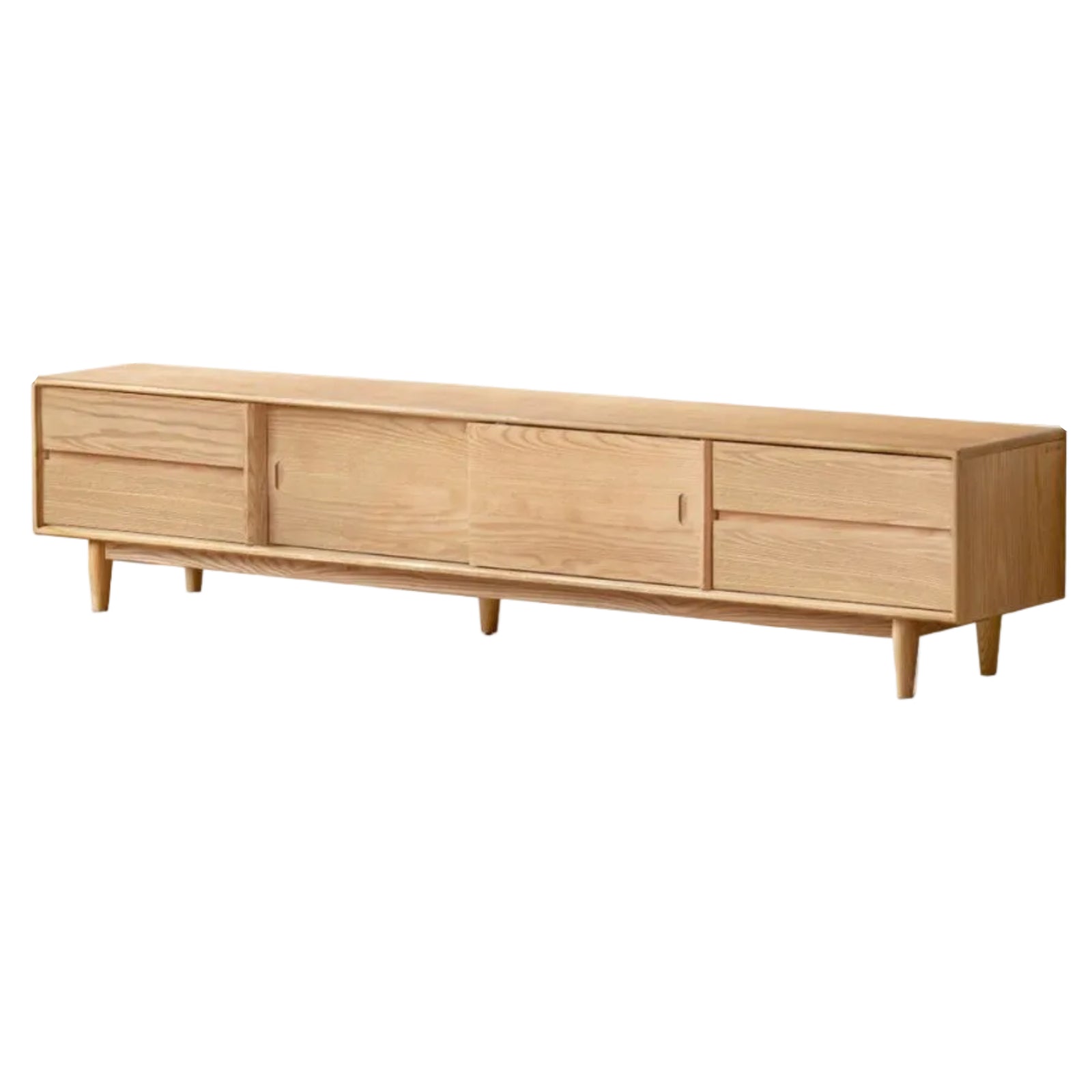 White Ash, Ash Solid Wood TV Stand with Sliding Doors and Sleek Finish