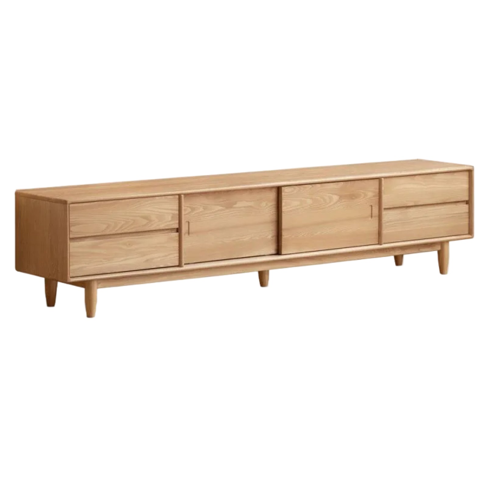 White Ash, Ash Solid Wood TV Stand with Sliding Doors and Sleek Finish