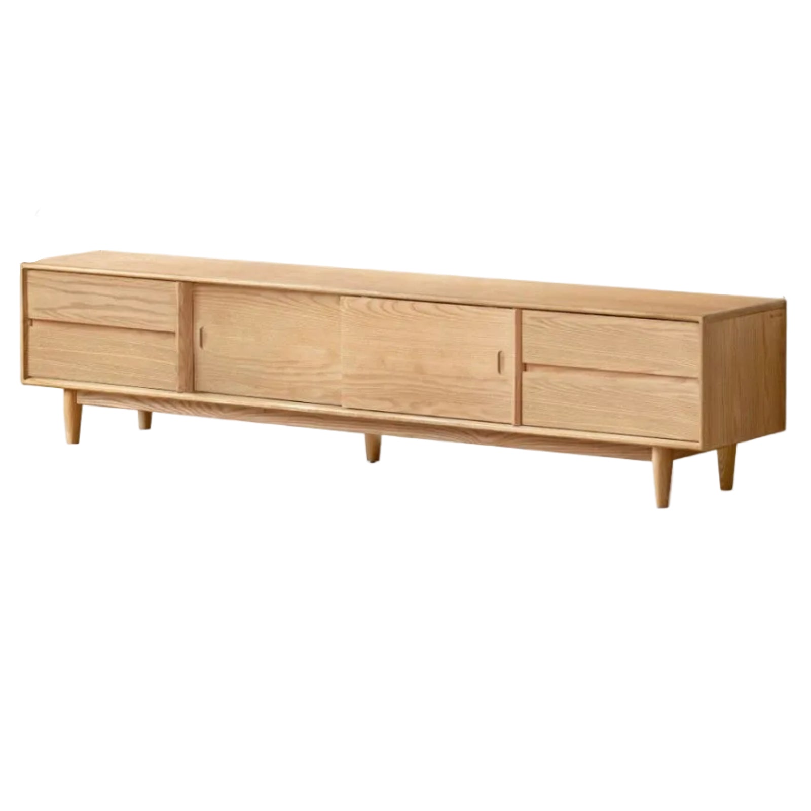 White Ash, Ash Solid Wood TV Stand with Sliding Doors and Sleek Finish