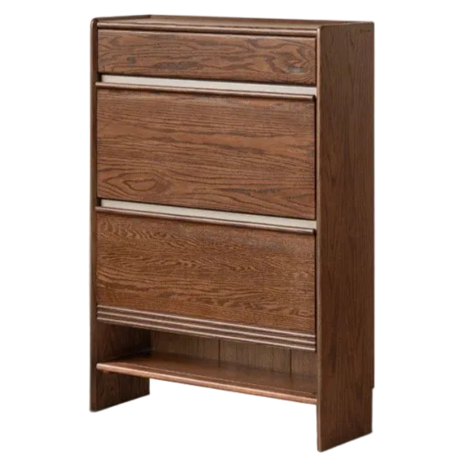 Oak Solid Wood Shoe Cabinet with Flip Doors and Light Italian Luxury Finish