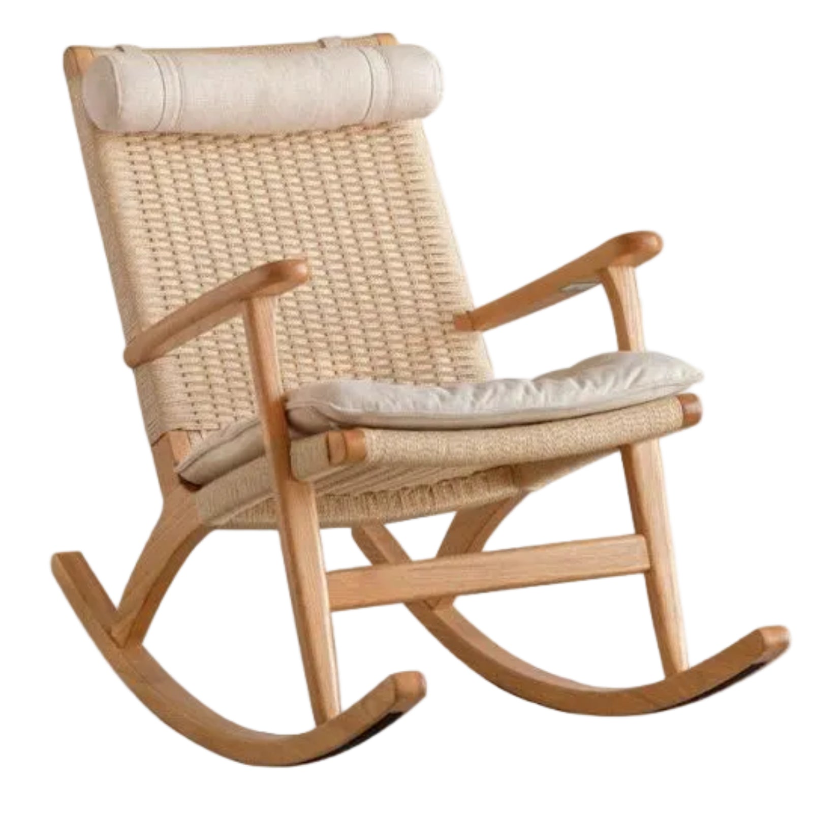 Oak Solid Wood Scandinavian Rocking Chair with Woven Seat