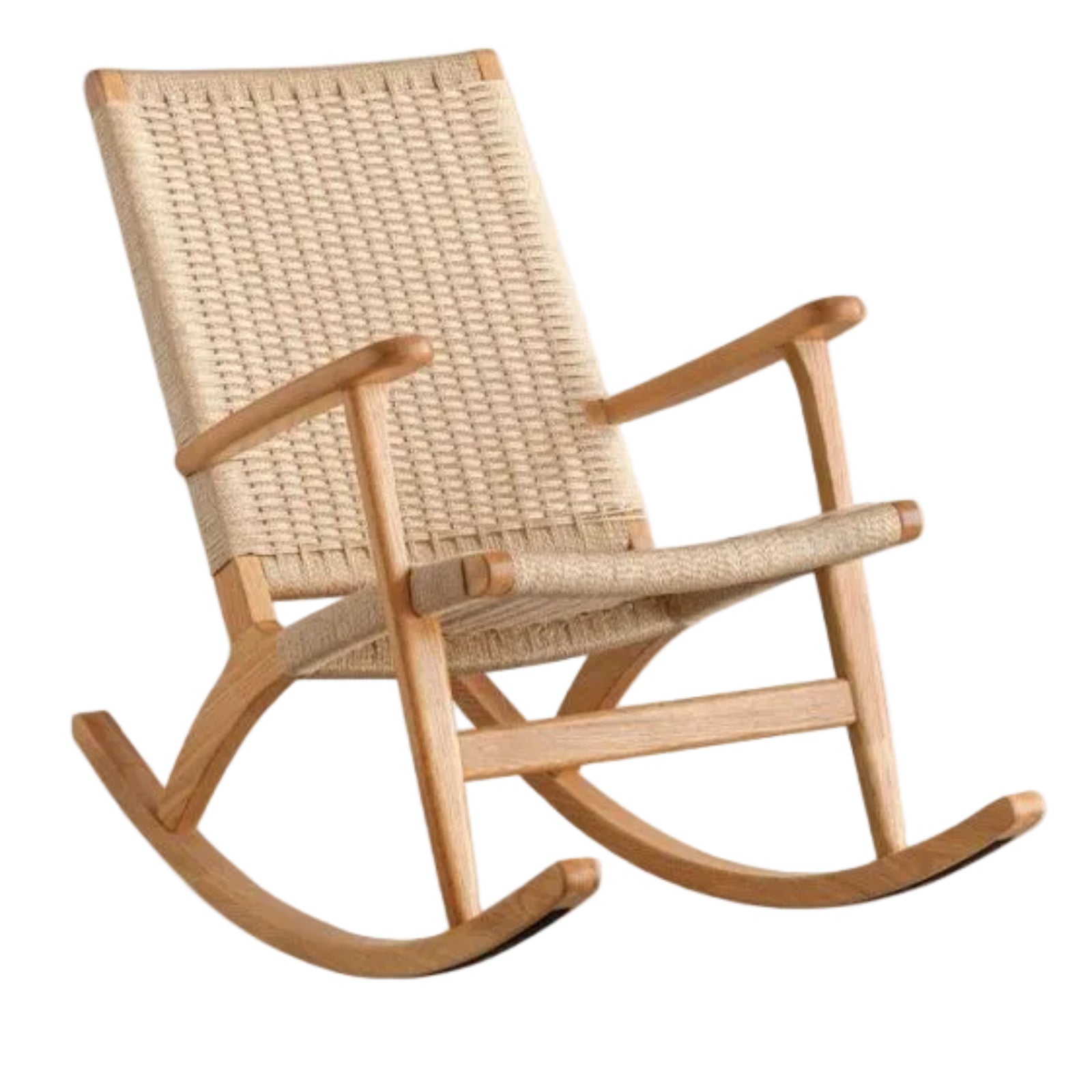 Oak Solid Wood Scandinavian Rocking Chair with Woven Seat