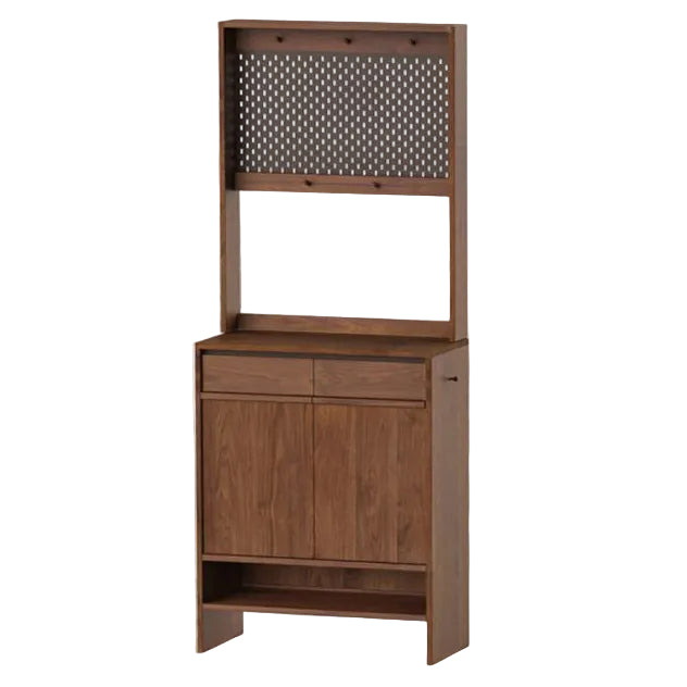 Oak Solid Wood Large Entryway Shoe Cabinet with Pegboard Hutch and Drawers, Walnut Finish