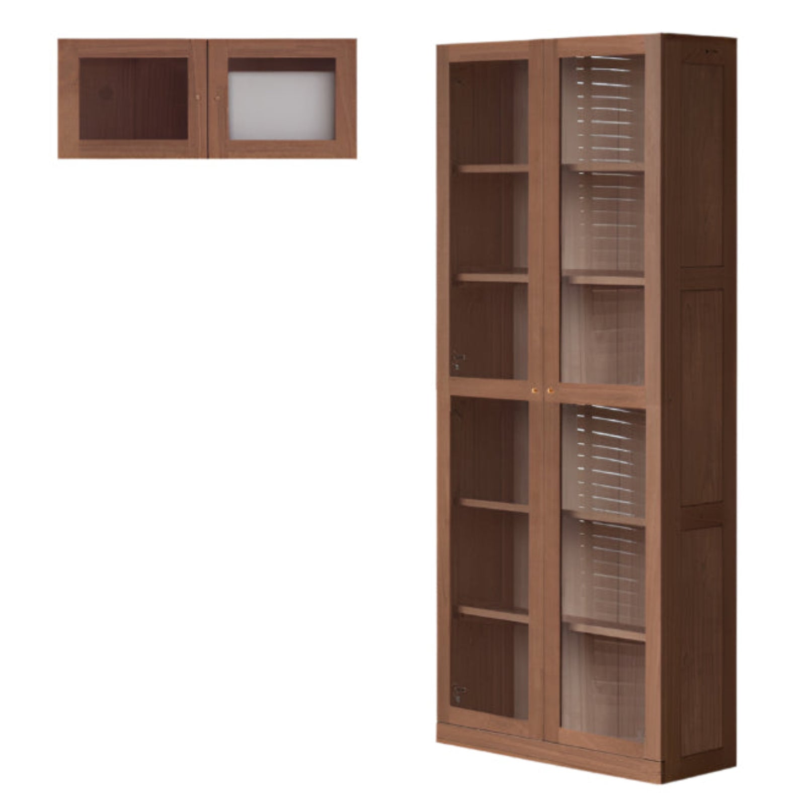 Oak, Solid Rubberwood Bookcase With Glass Doors