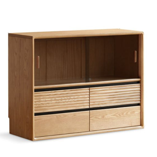 Ash Solid Wood Glass Storage Cabinet