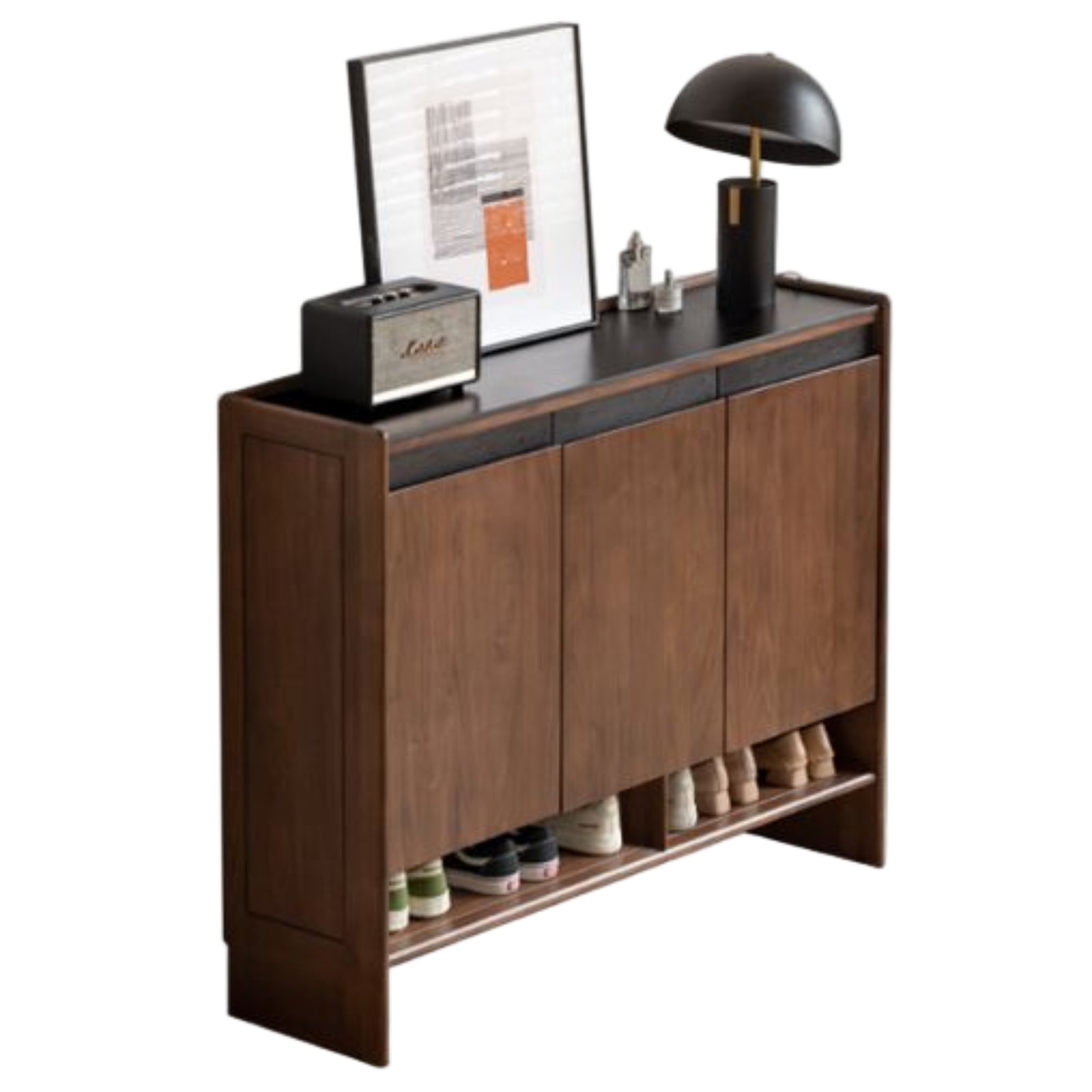 Black Walnut, Oak Solid Wood Italian Style Light Luxury Shoe Cabinet