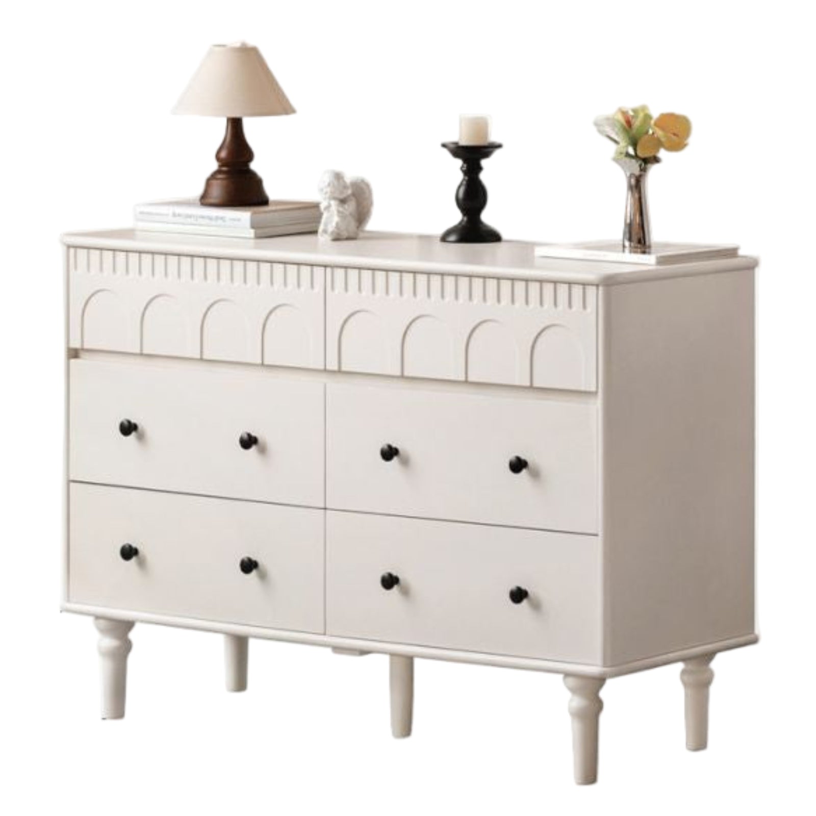 Black Walnut, Poplar, Solid Rubberwood French Retro Chest of Drawers