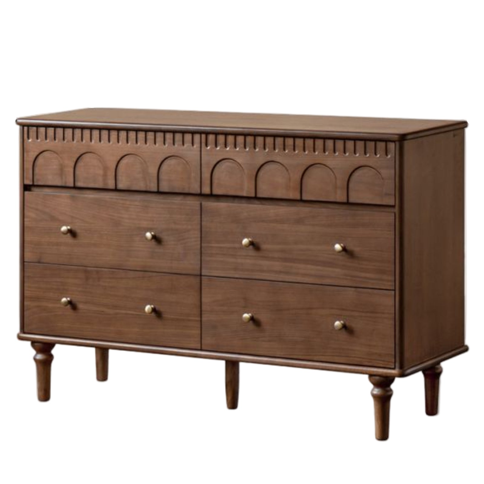 Black Walnut, Poplar, Solid Rubberwood French Retro Chest of Drawers