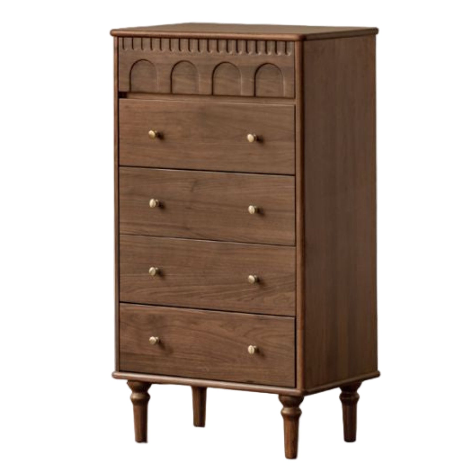 Black Walnut, Poplar, Solid Rubberwood French Retro Chest of Drawers
