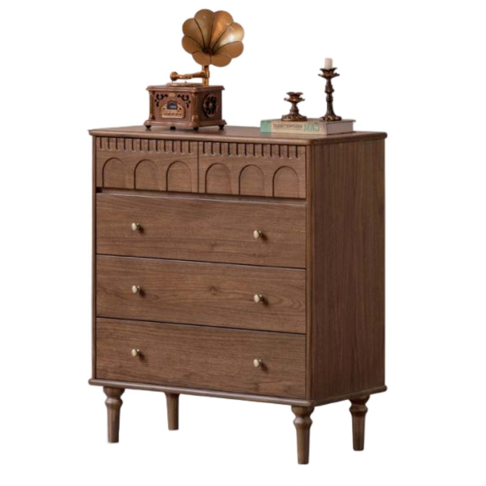 Black Walnut, Poplar, Solid Rubberwood French Retro Chest of Drawers