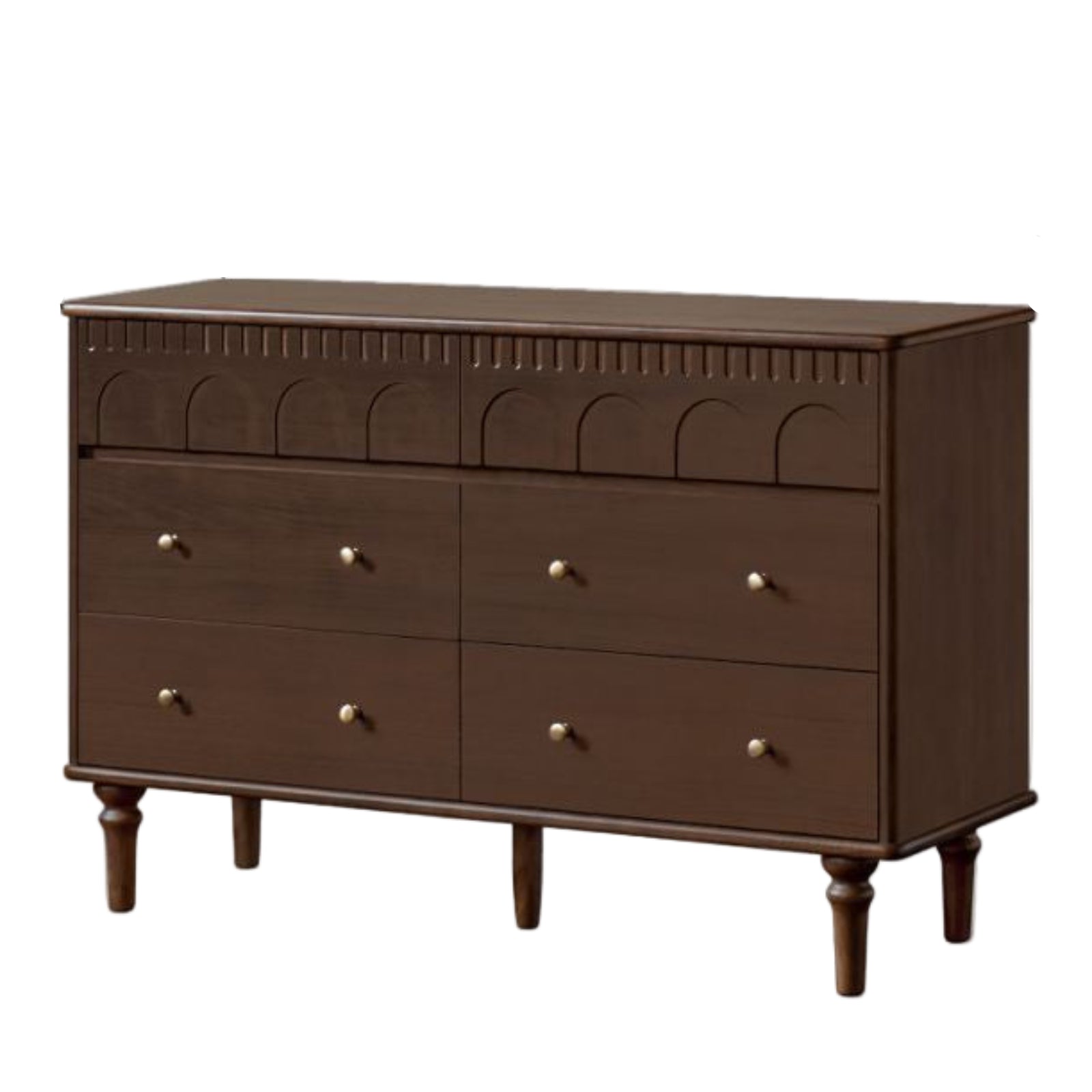 Black Walnut, Poplar, Solid Rubberwood French Retro Chest of Drawers