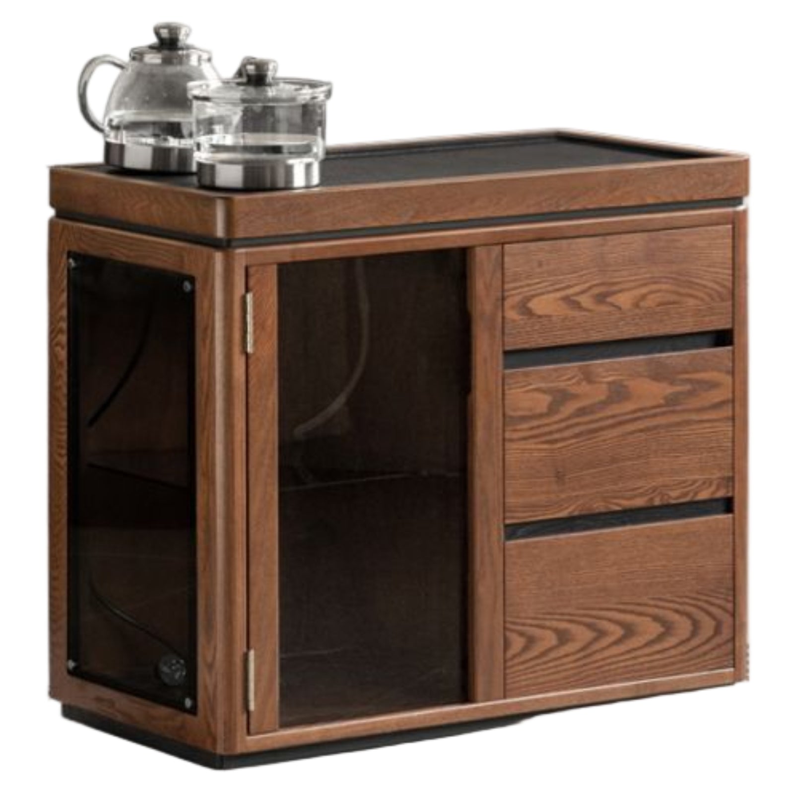 Ash Solid Wood Mobile Tea Cabinet Kettle Integrated