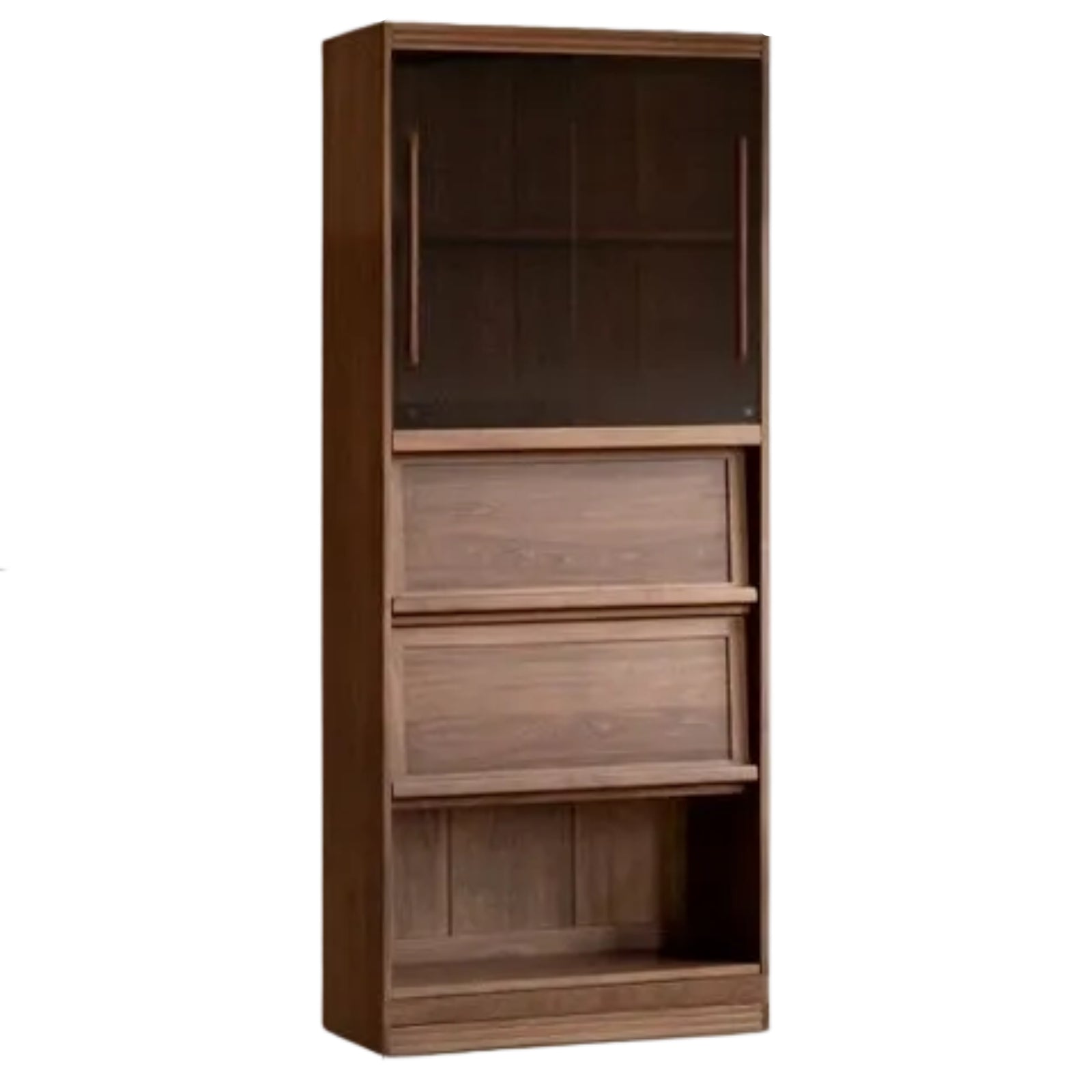 Black Walnut, Oak Solid Wood Floor-Standing Bookcase with Luxury Storage Cabinet
