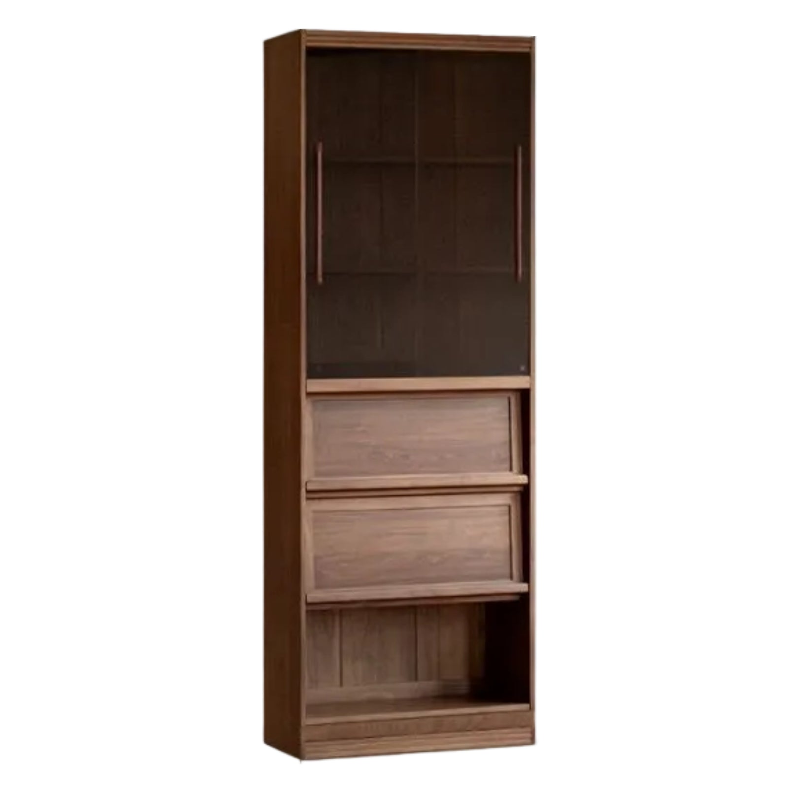 Black Walnut, Oak Solid Wood Floor-Standing Bookcase with Luxury Storage Cabinet