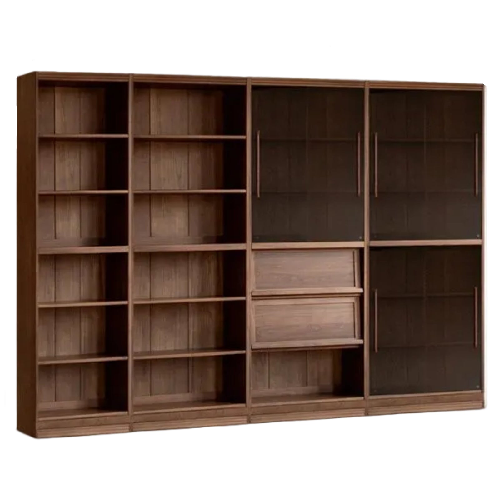 Black Walnut, Oak Solid Wood Floor-Standing Bookcase with Luxury Storage Cabinet