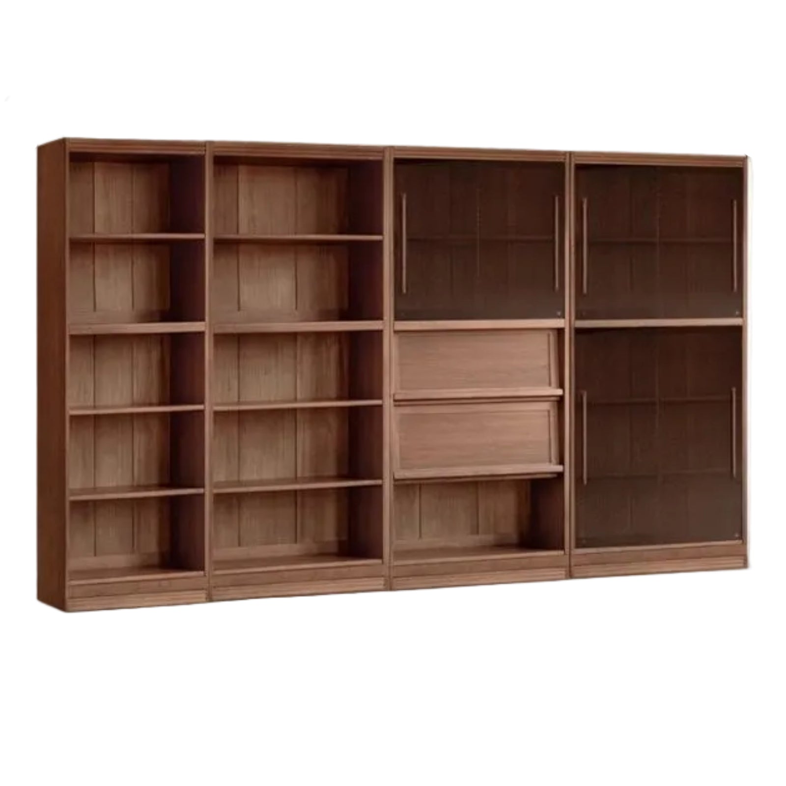 Black Walnut, Oak Solid Wood Floor-Standing Bookcase with Luxury Storage Cabinet