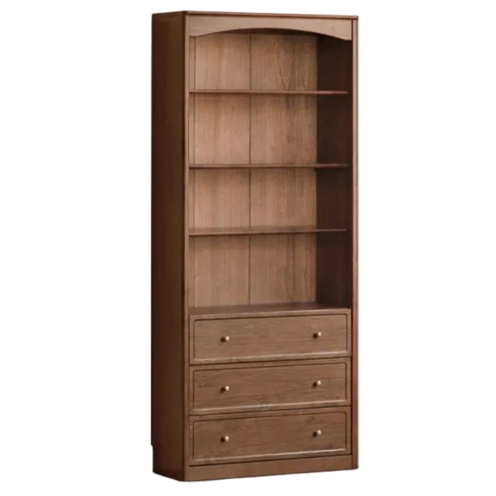 Black Walnut Solid Wood Bookshelf and Display Cabinet with Vintage French Profile