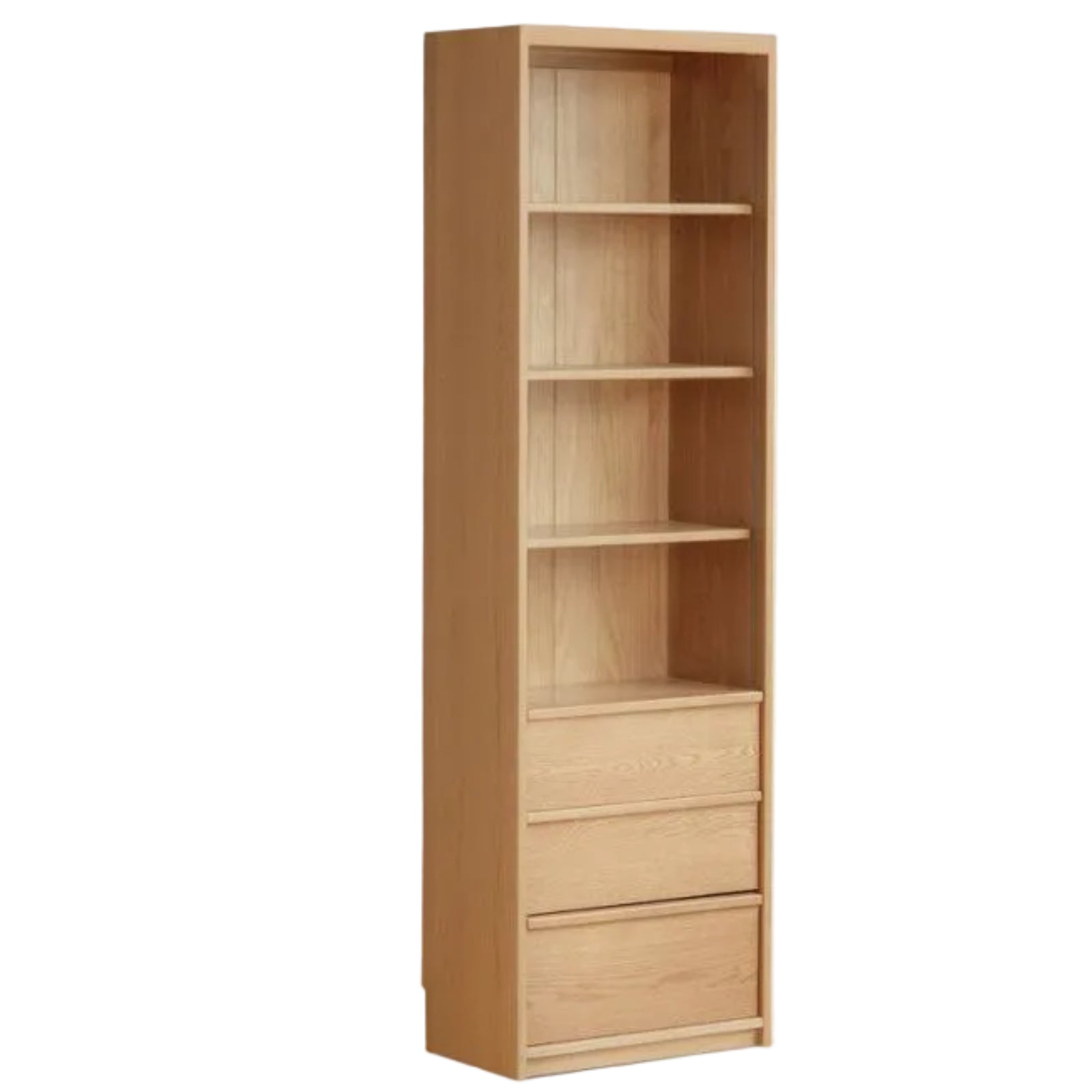 White Oak Solid Wood Bookcase and Display Cabinet with Glass Doors and Built-In Lights