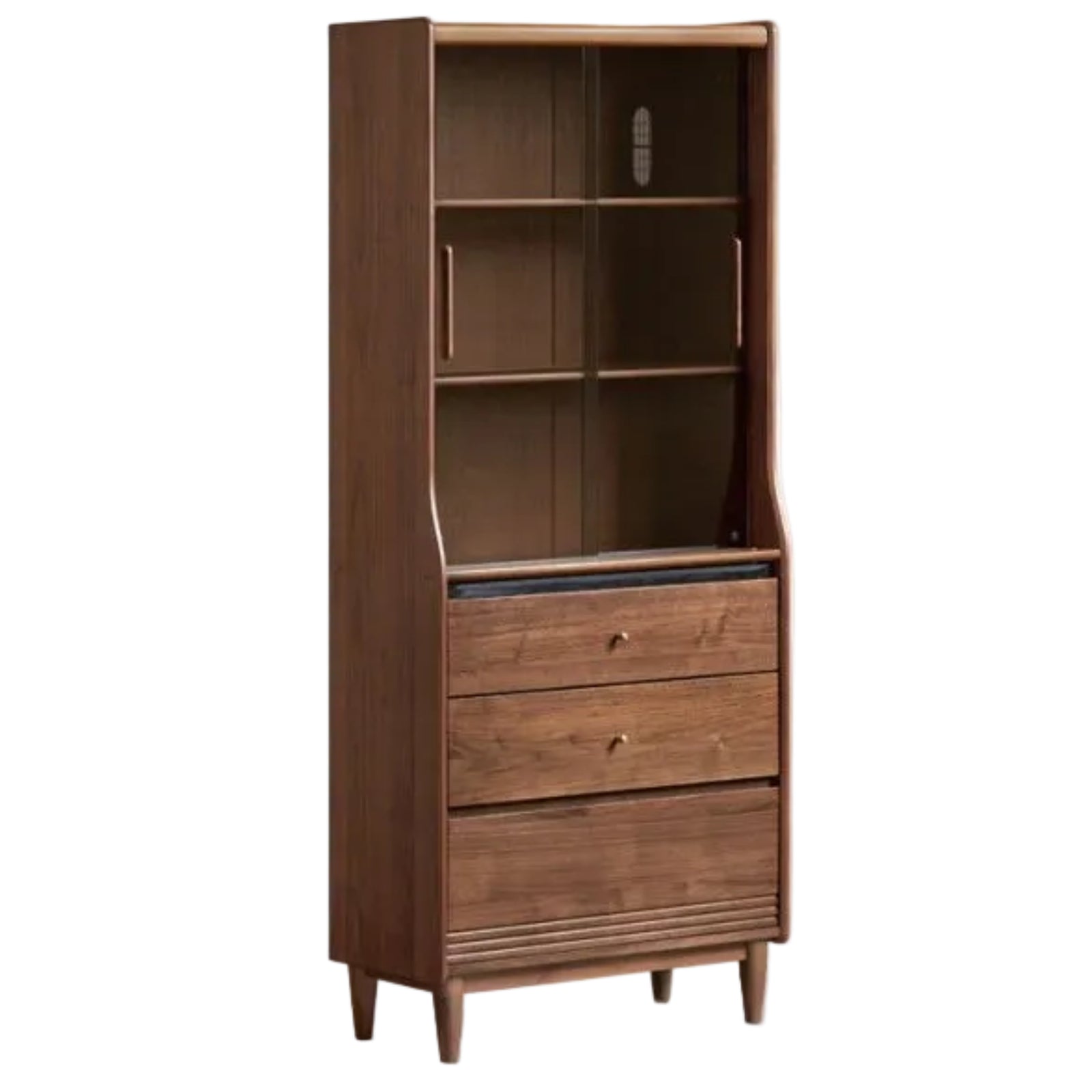 Black Walnut Solid Wood Bookcase with Interior Lighting
