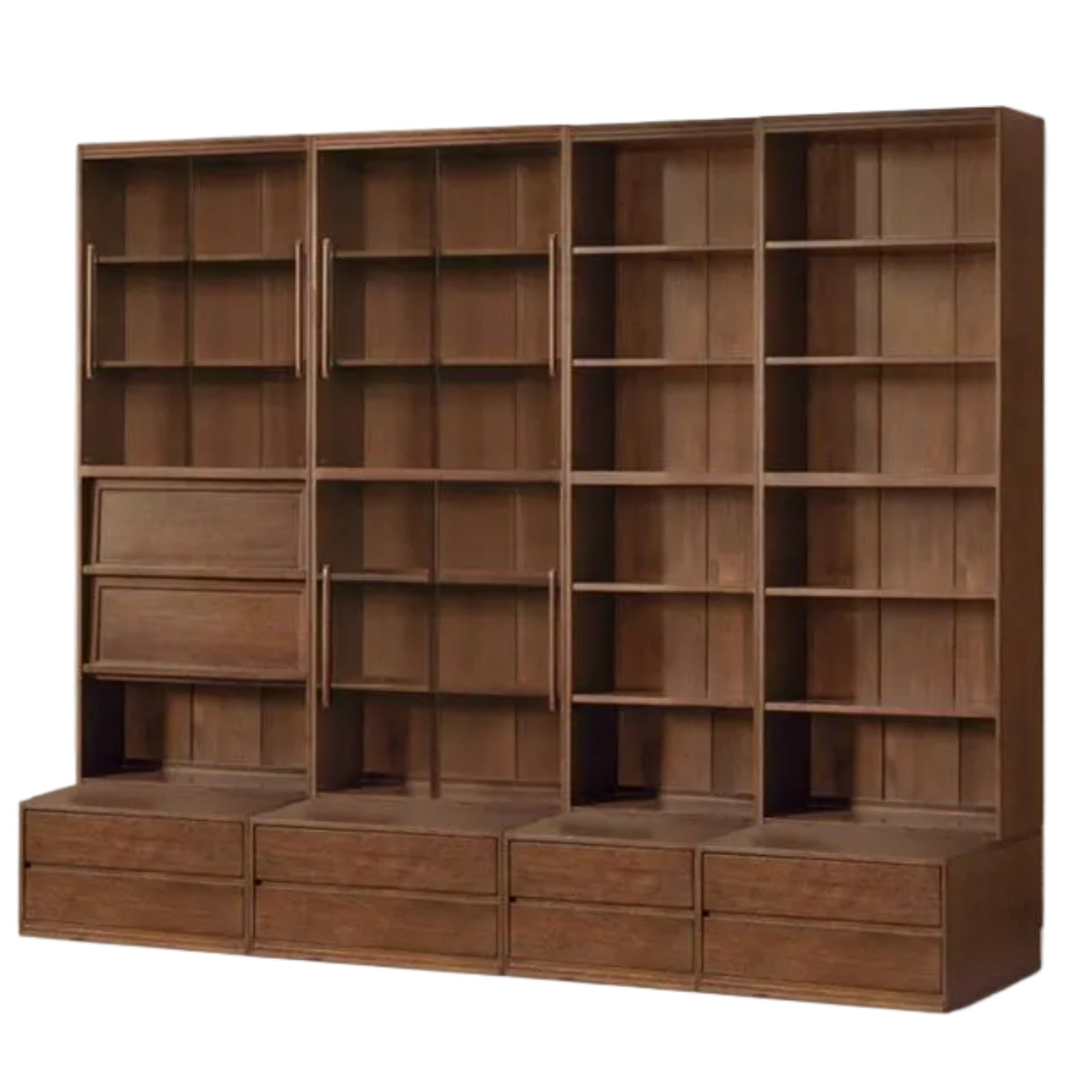 Solid Longan Hardwood, Ash Solid Wood Bookcase with Floor-to-Deck and Wall-Mounted Display Cabinet