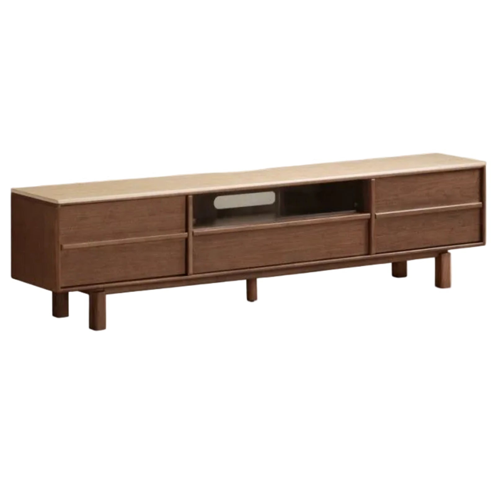 Black Walnut Solid Wood Luxury Style TV Cabinet with Slab Top and Storage