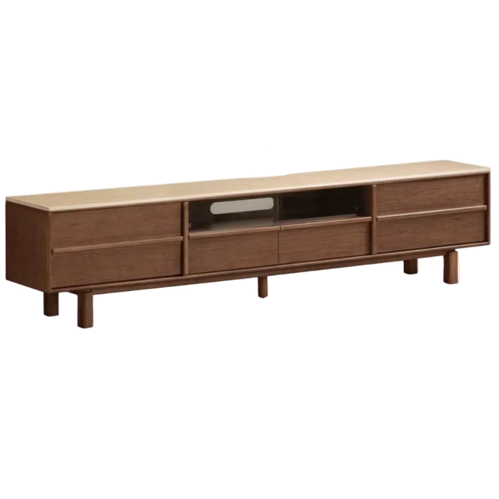 Black Walnut Solid Wood Luxury Style TV Cabinet with Slab Top and Storage