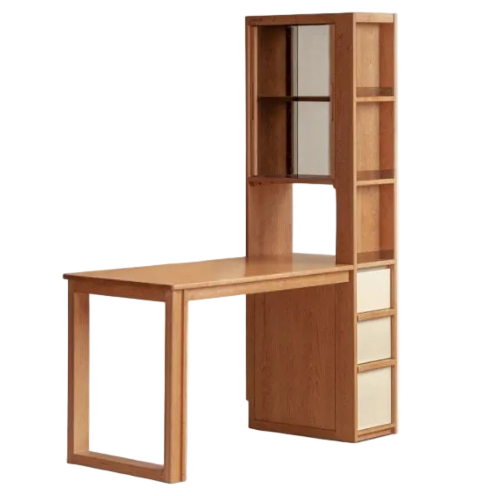 Cherry Solid Wood Office Desk with Integrated Bookshelf