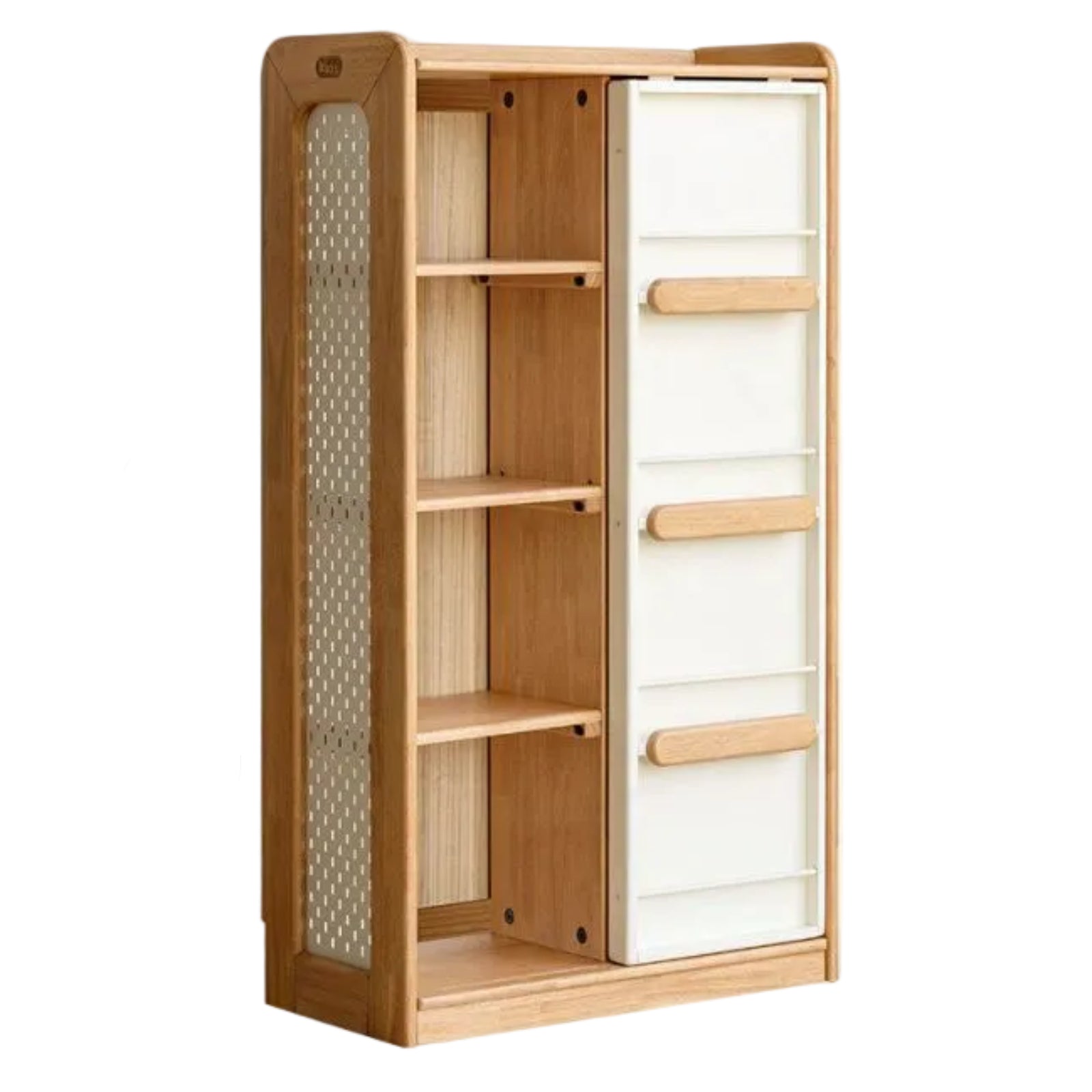 Solid Rubberwood Children's Bookcase with Sliding Doors and Toy Storage