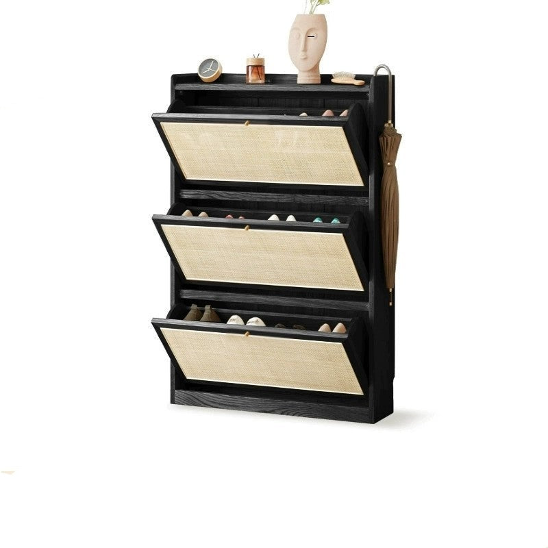 Smoky Ultra-thin shoe cabinet Oak solid wood rattan "