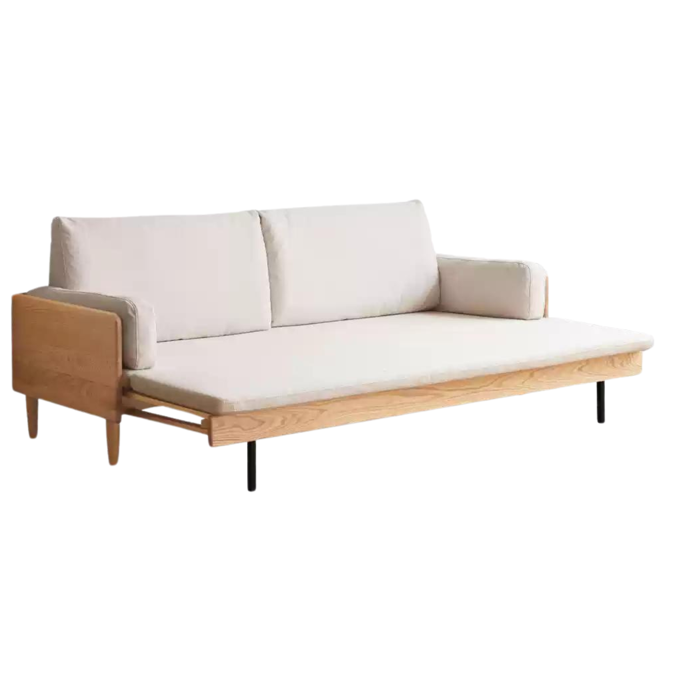 Oak Solid Wood Sofa Bed Folding White Goose Feather Cushions: