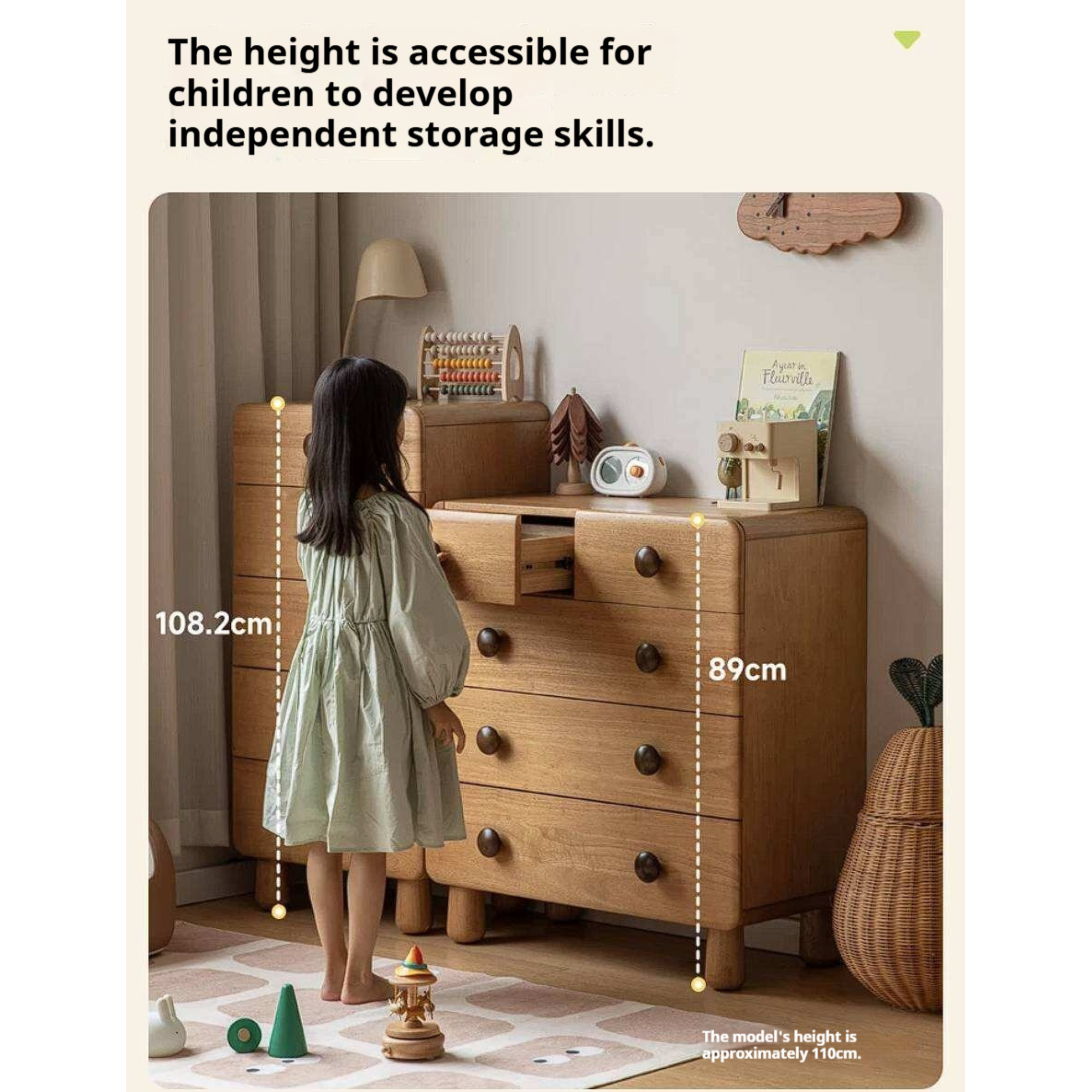 Solid Rubberwood Original Wood Style Kids Dresser 22.115.742.6 inch / 56.240108.2 cm / Natural Wood Color / tall five drawer Dresser Solid Rubberwood Original Wood Style Kids Dresser 22.115.742.6 inch / 56.240108.2 cm / Natural Wood Color / tall five drawer Dresser