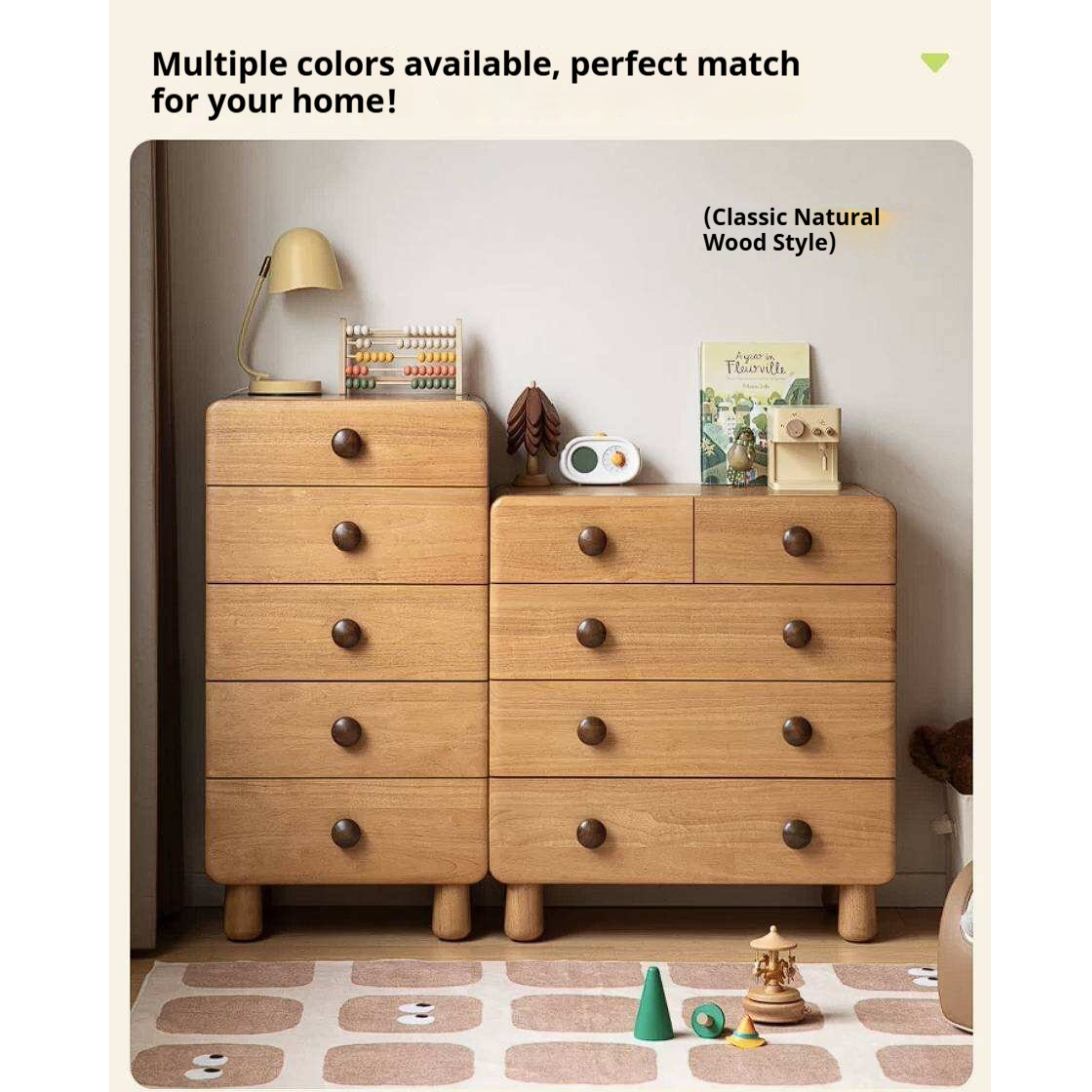 Solid Rubberwood Original Wood Style Kids Dresser