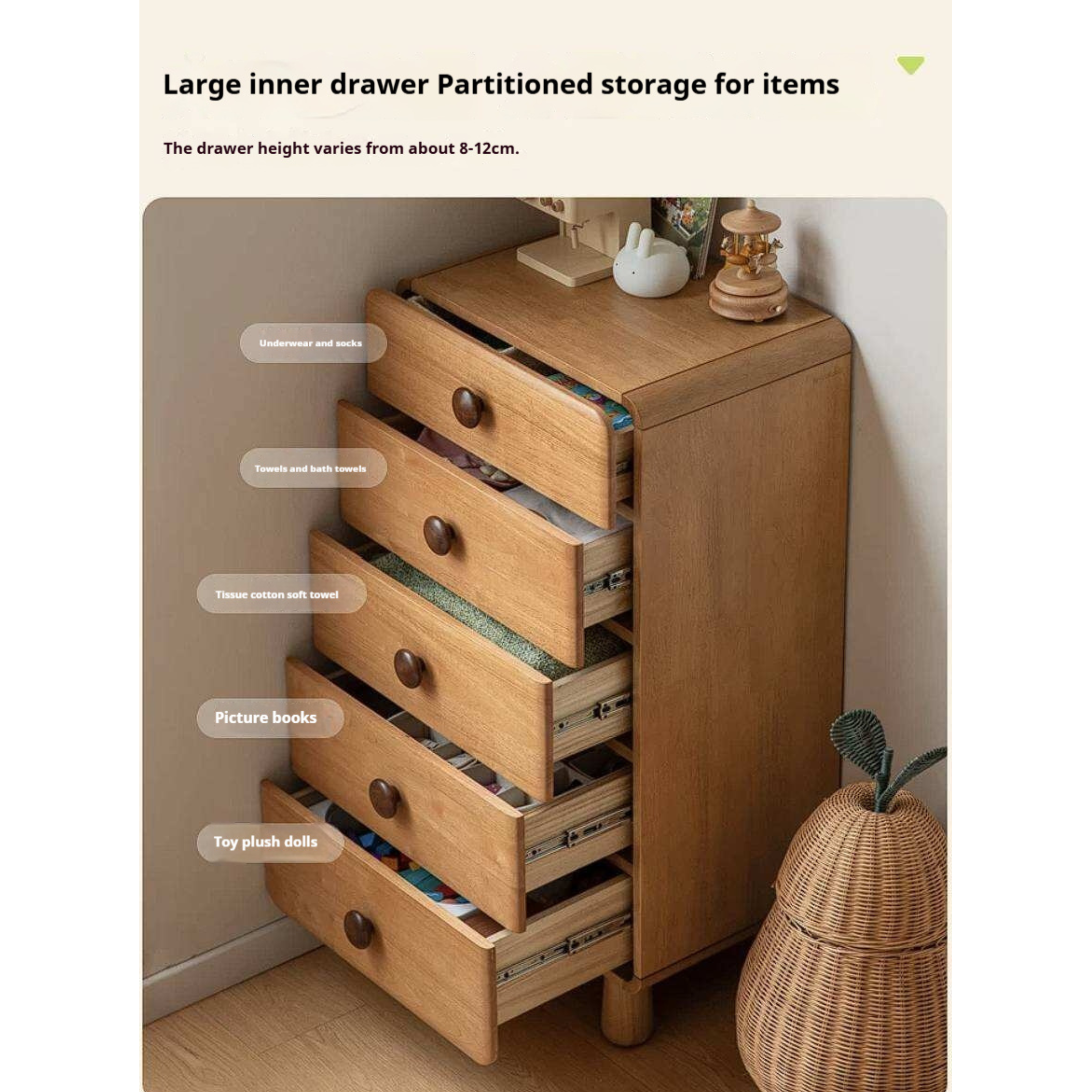 Solid Rubberwood Original Wood Style Kids Dresser