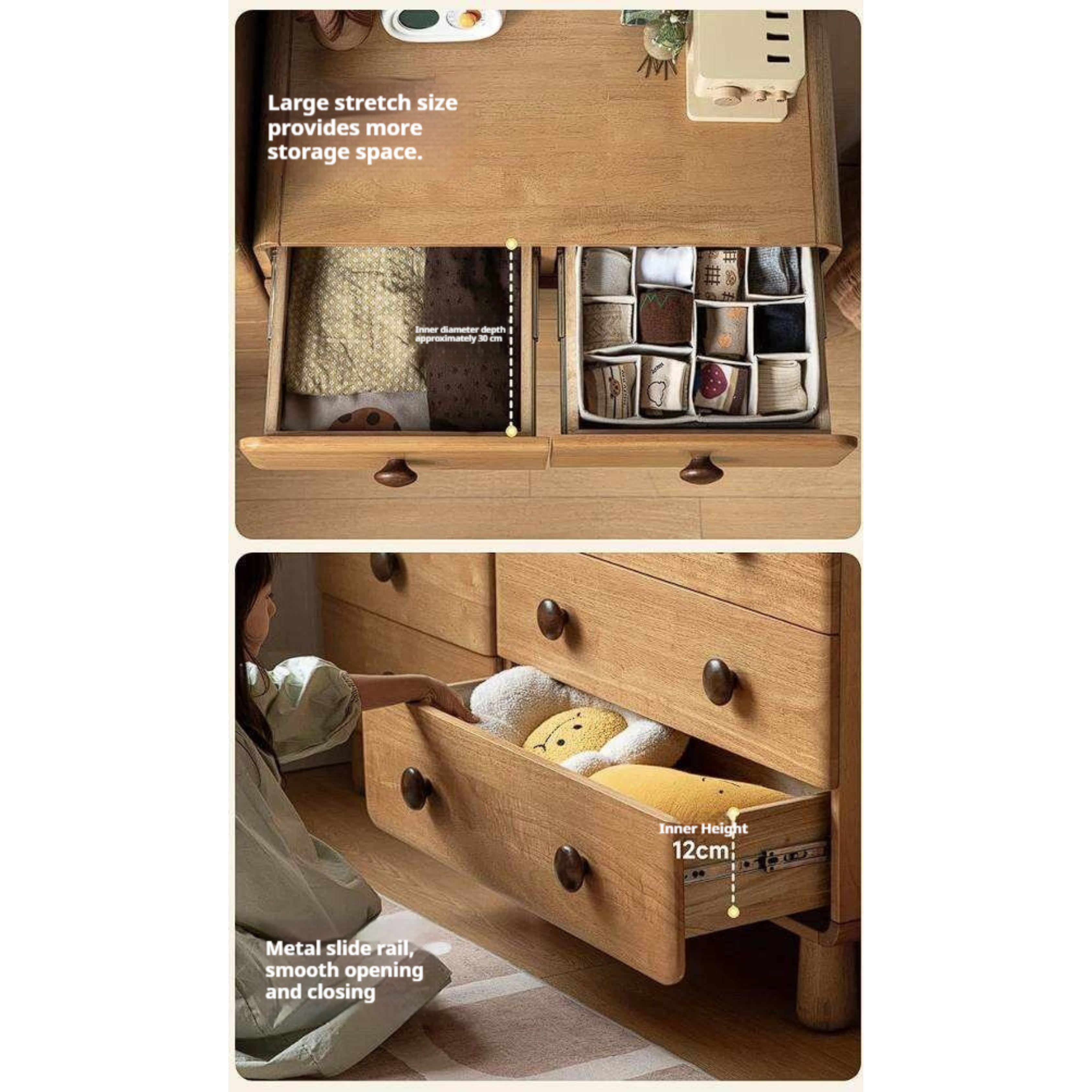 Solid Rubberwood Original Wood Style Kids Dresser 22.1×15.7×42.6 inch / 56.2×40×108.2 cm / Natural Wood Color / tall five drawer Dresser