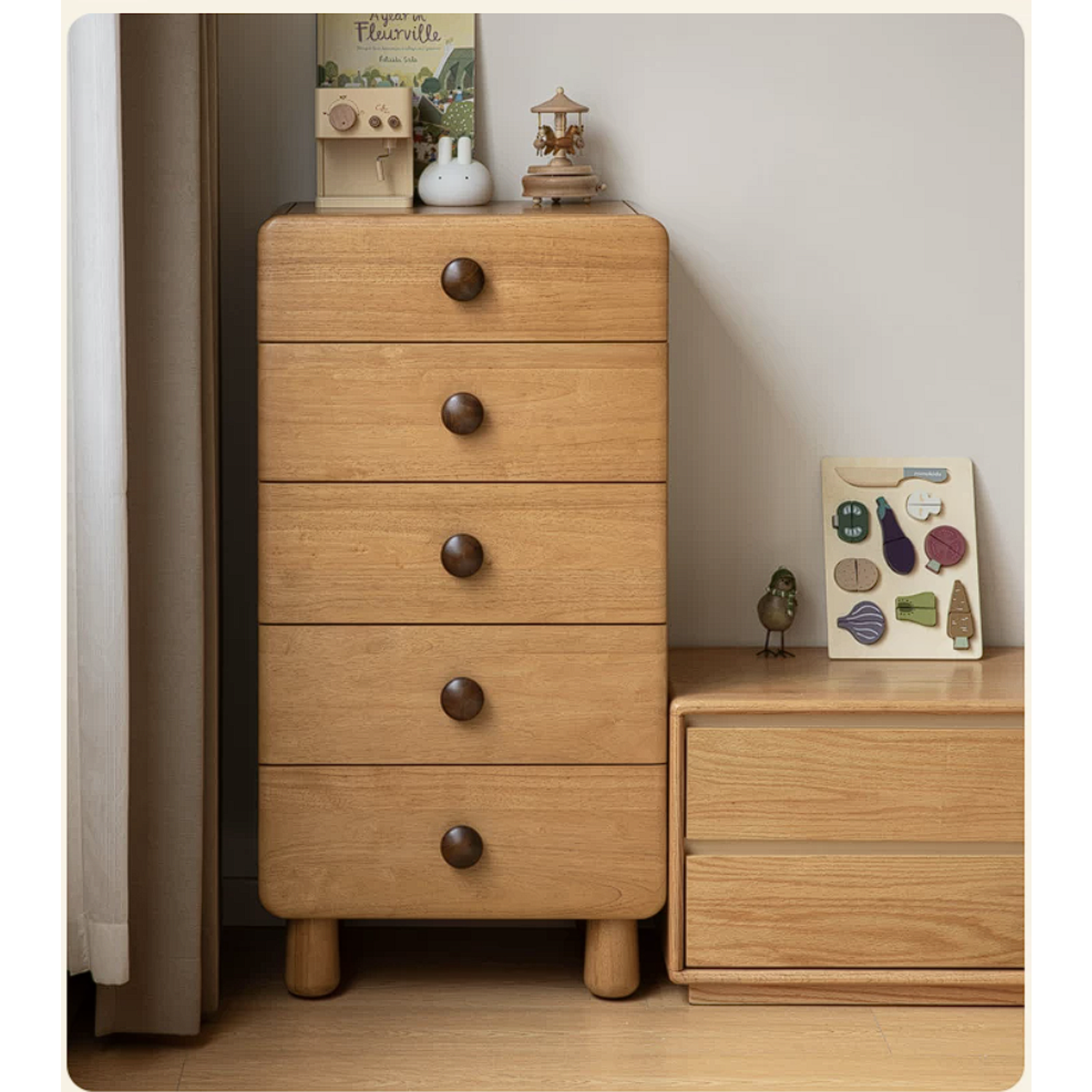 Solid Rubberwood Original Wood Style Kids Dresser