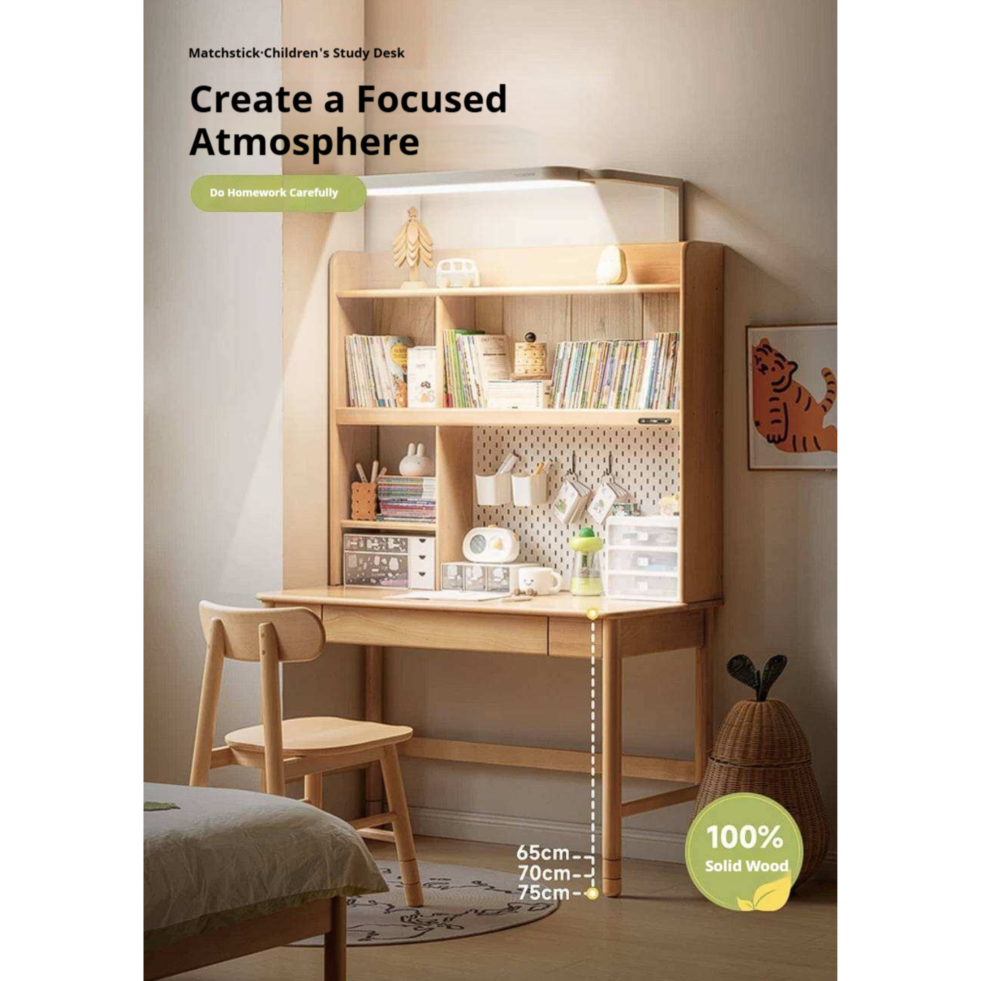 Beech Solid Wood Children's Desk With Adjustable Height