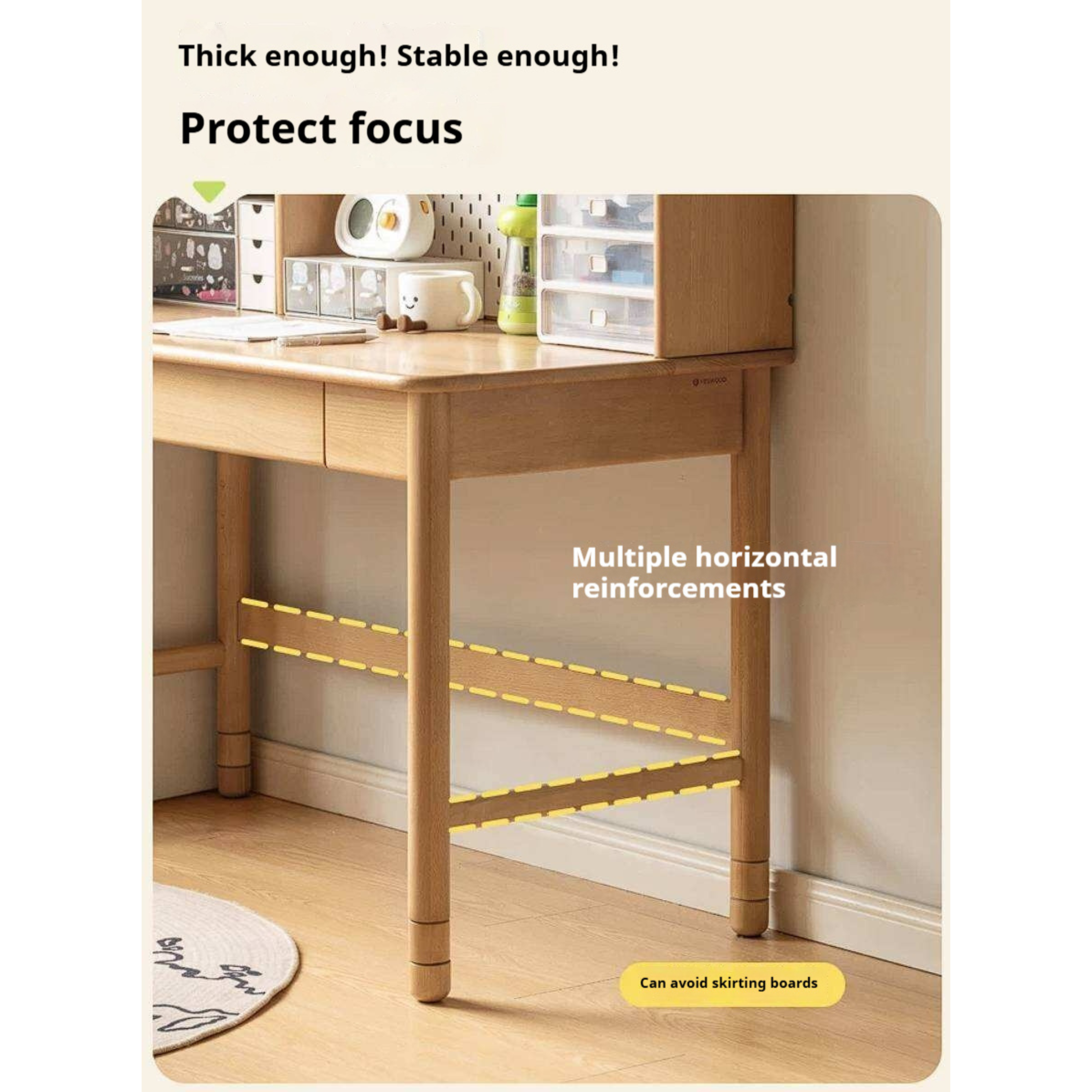 Beech Solid Wood Children's Desk With Adjustable Height