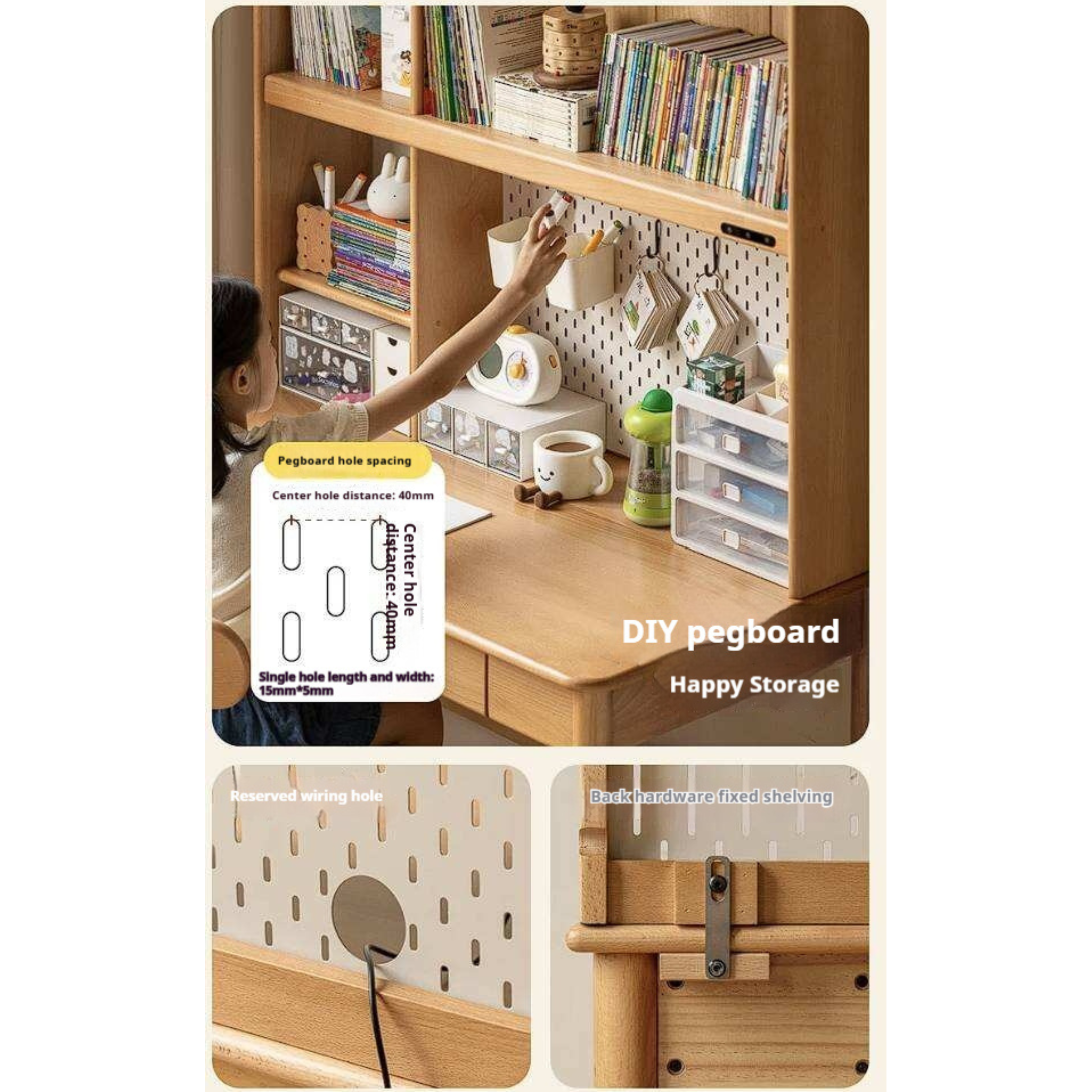 Beech Solid Wood Children's Desk With Adjustable Height