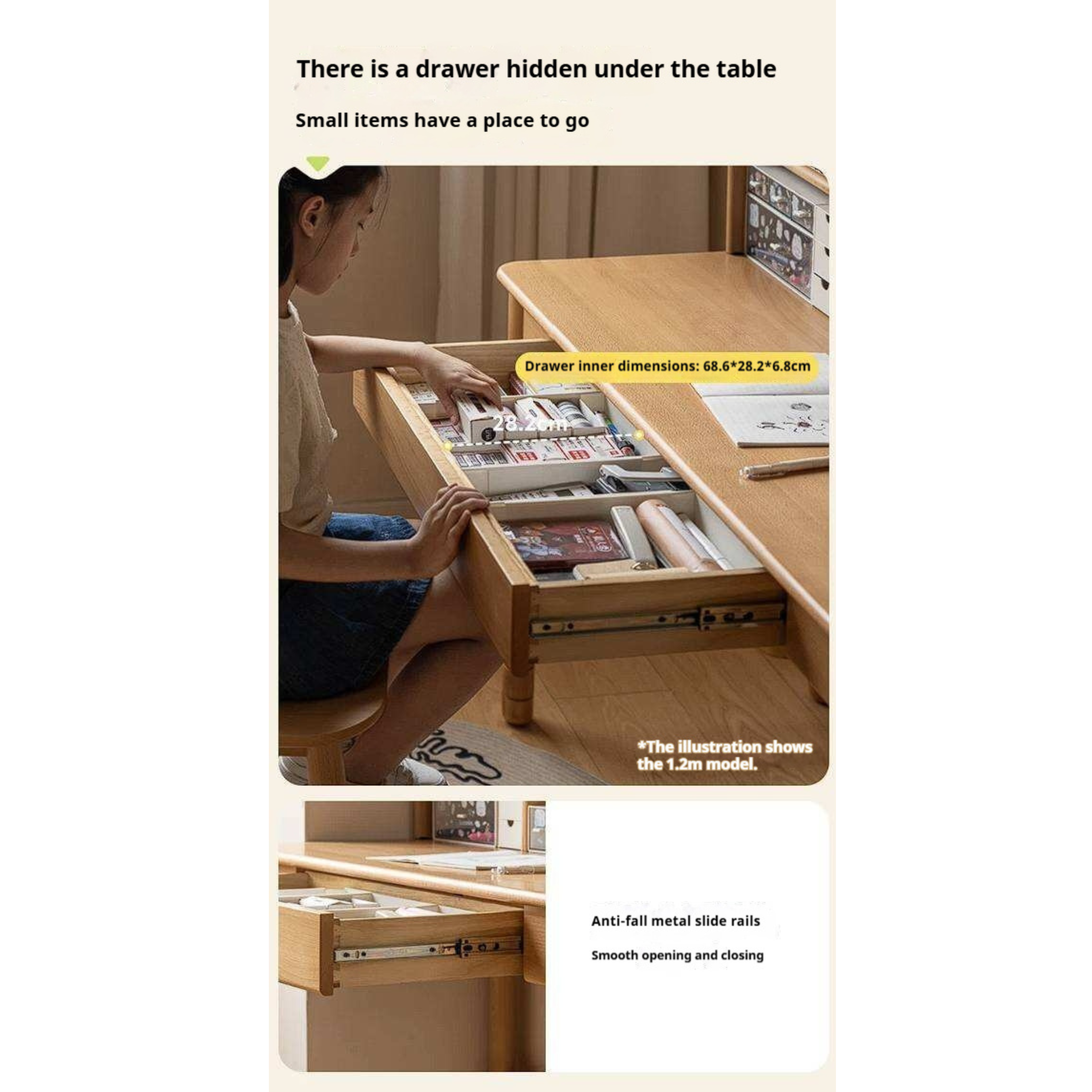 Beech Solid Wood Children's Desk With Adjustable Height