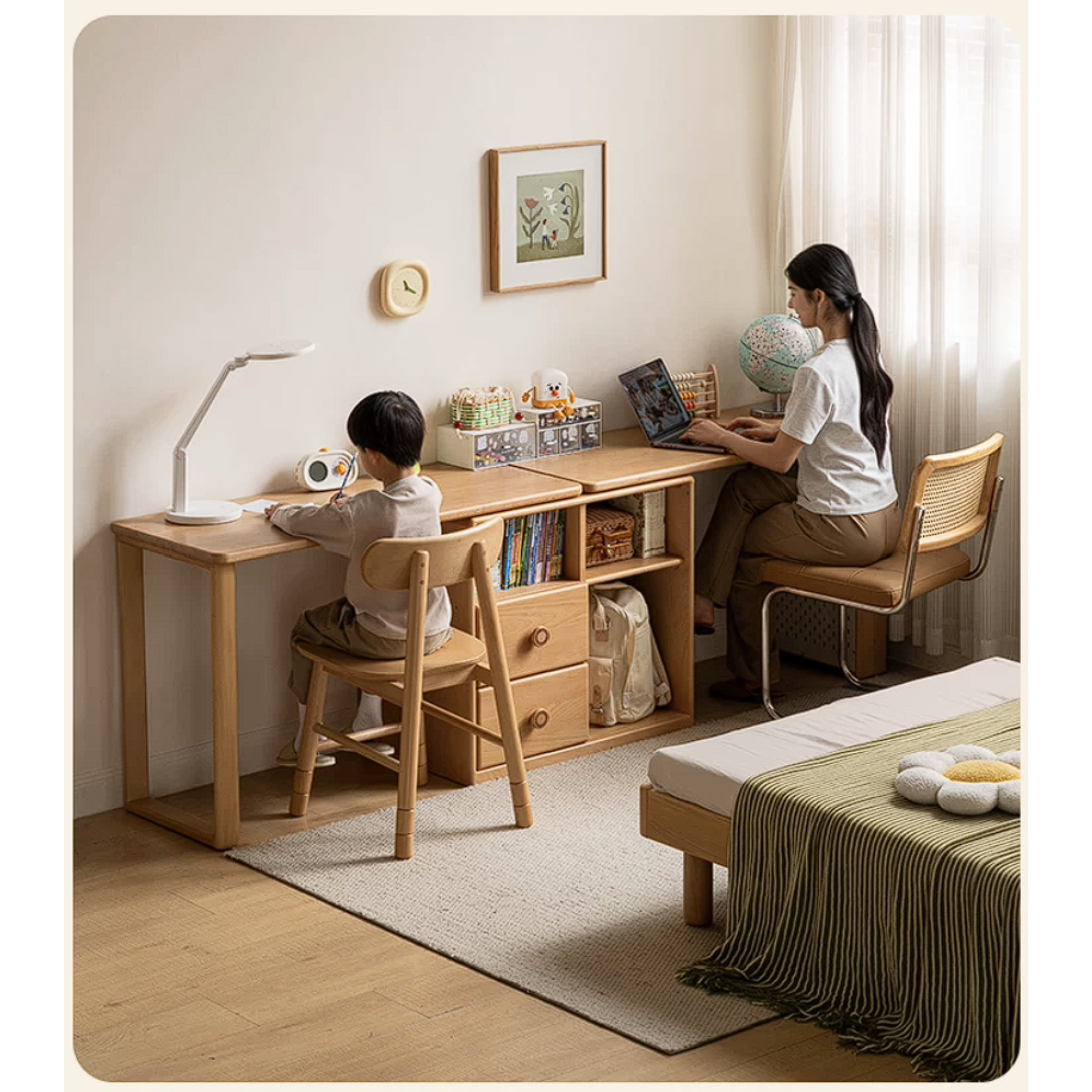 Beech Solid Wood Telescopic Student Writing Desk