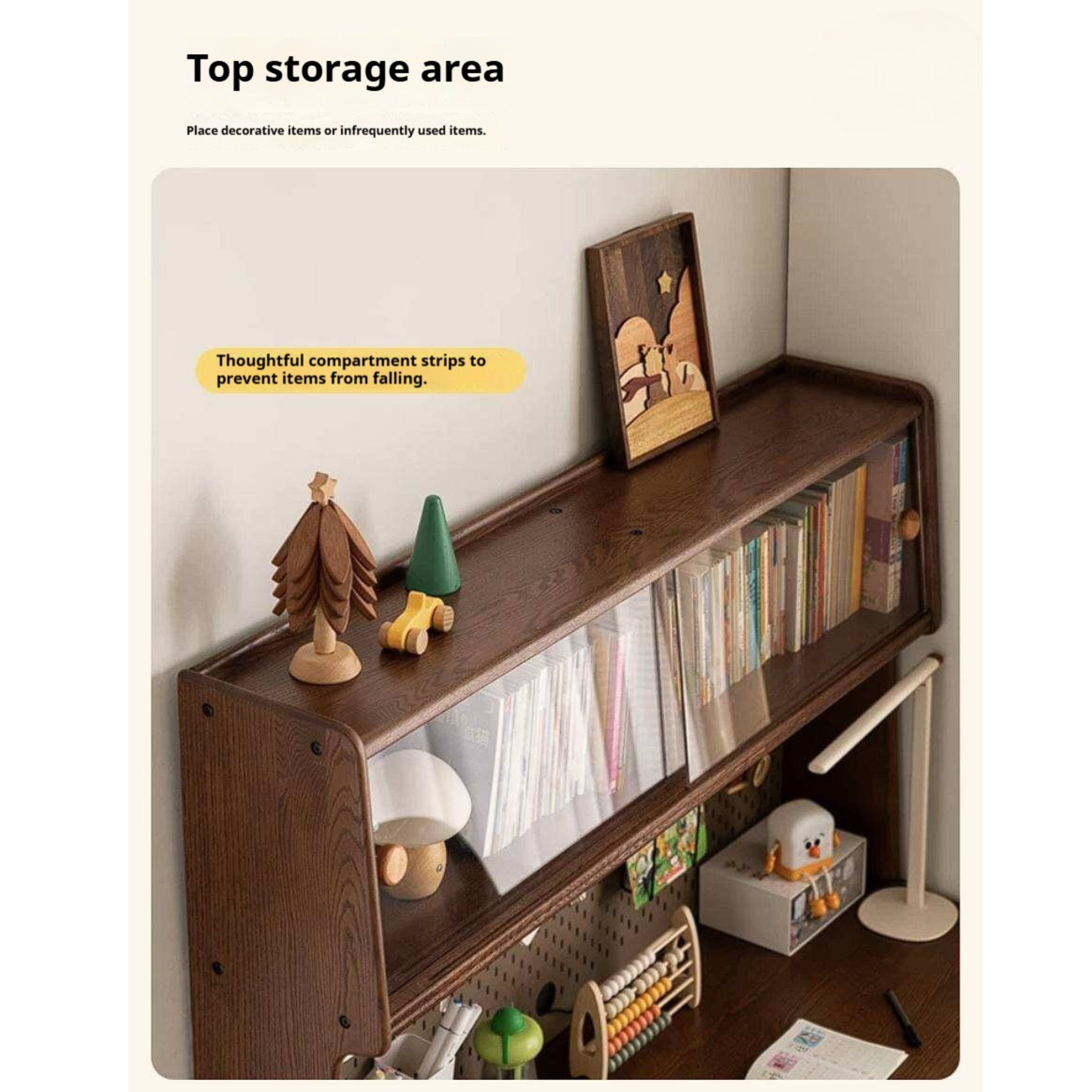 Oak Solid Wood Retro Style Kids Study Desk with Integrated Bookshelf