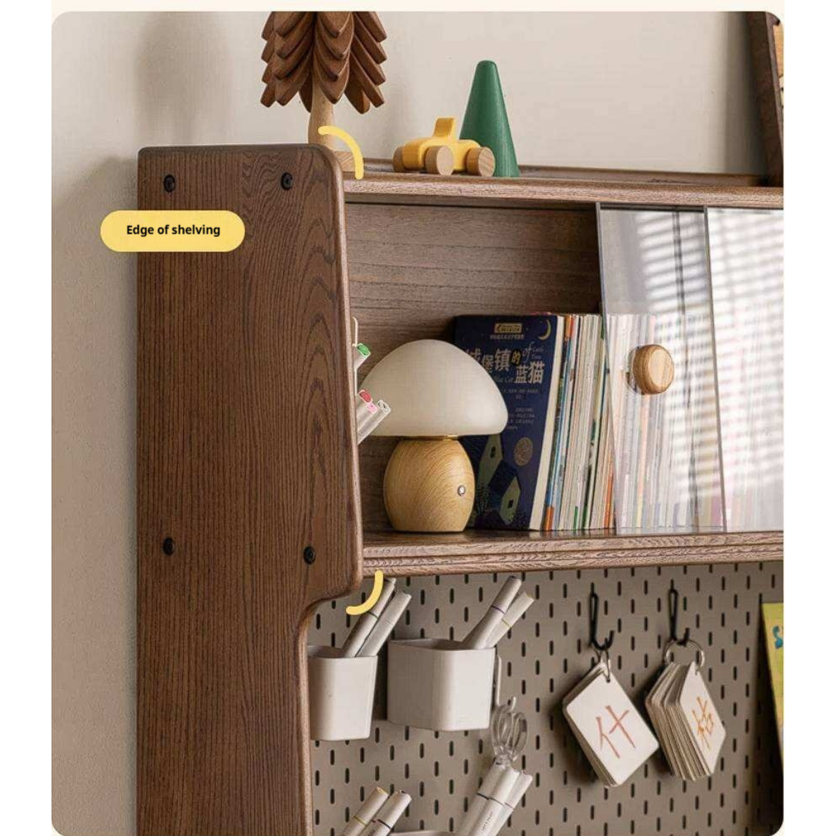 Oak Solid Wood Retro Style Kids Study Desk with Integrated Bookshelf